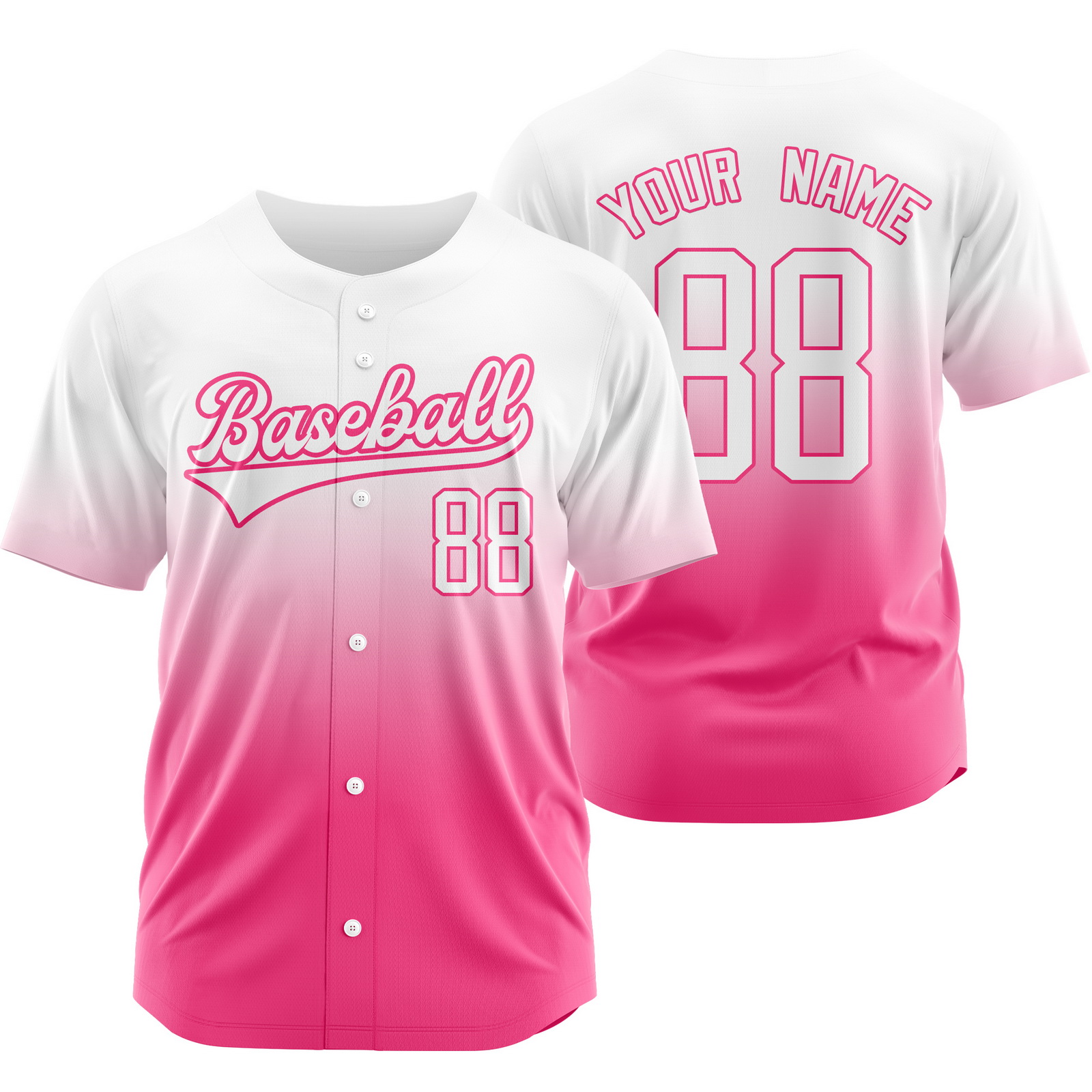 Custom White Pink Baseball Jersey Short Sleeve Softball Shirt