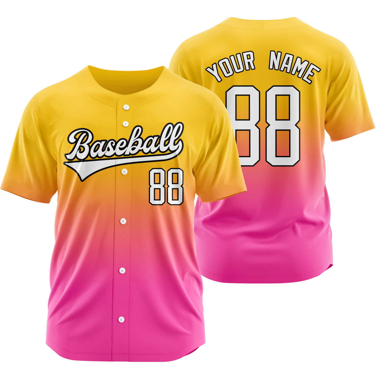 Custom Yellow Pink Baseball Jersey Short Sleeve Softball Shirt