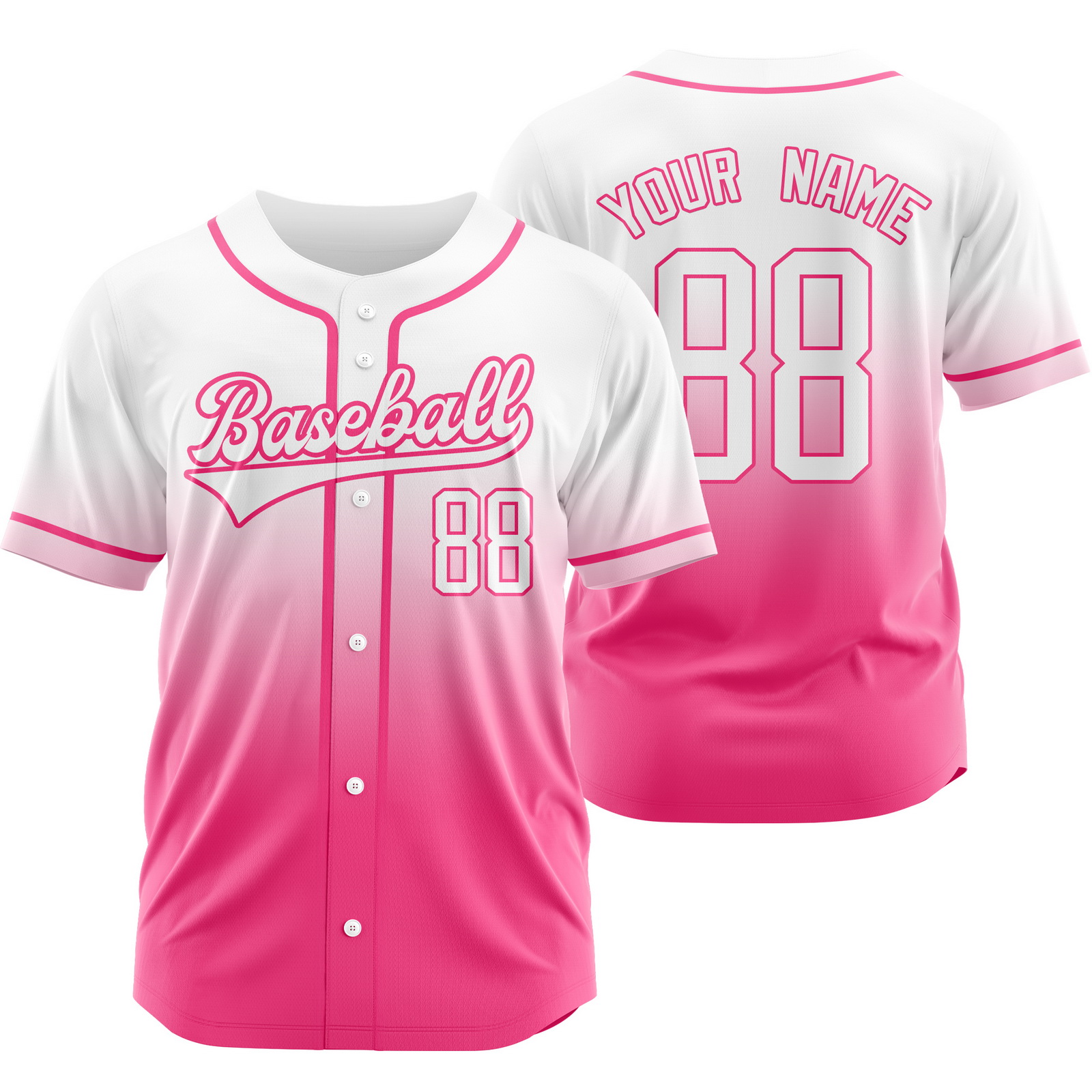 Custom White Pink B Baseball Jersey Short Sleeve Softball Shirt