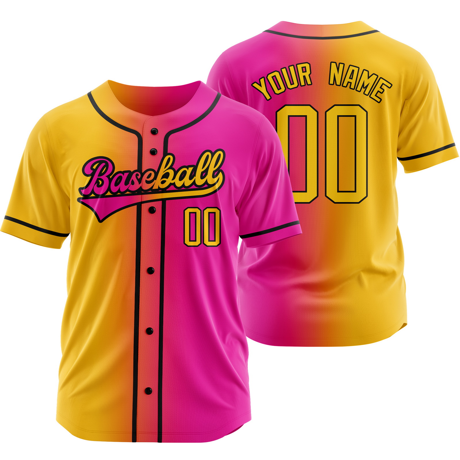 Custom Yellow Pink D Baseball Jersey Short Sleeve Softball Shirt
