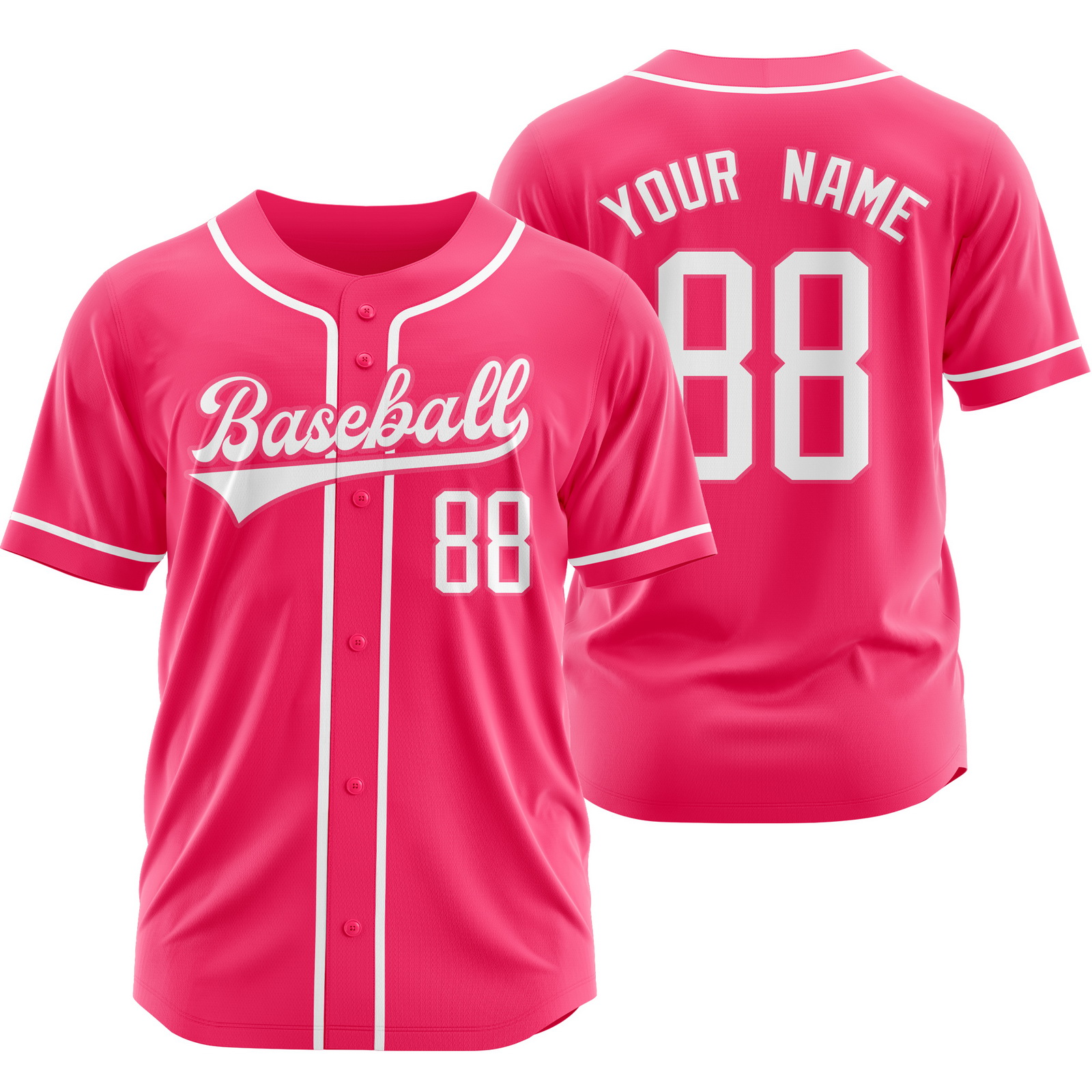 Custom Pink U Baseball Jersey Short Sleeve Softball Shirt
