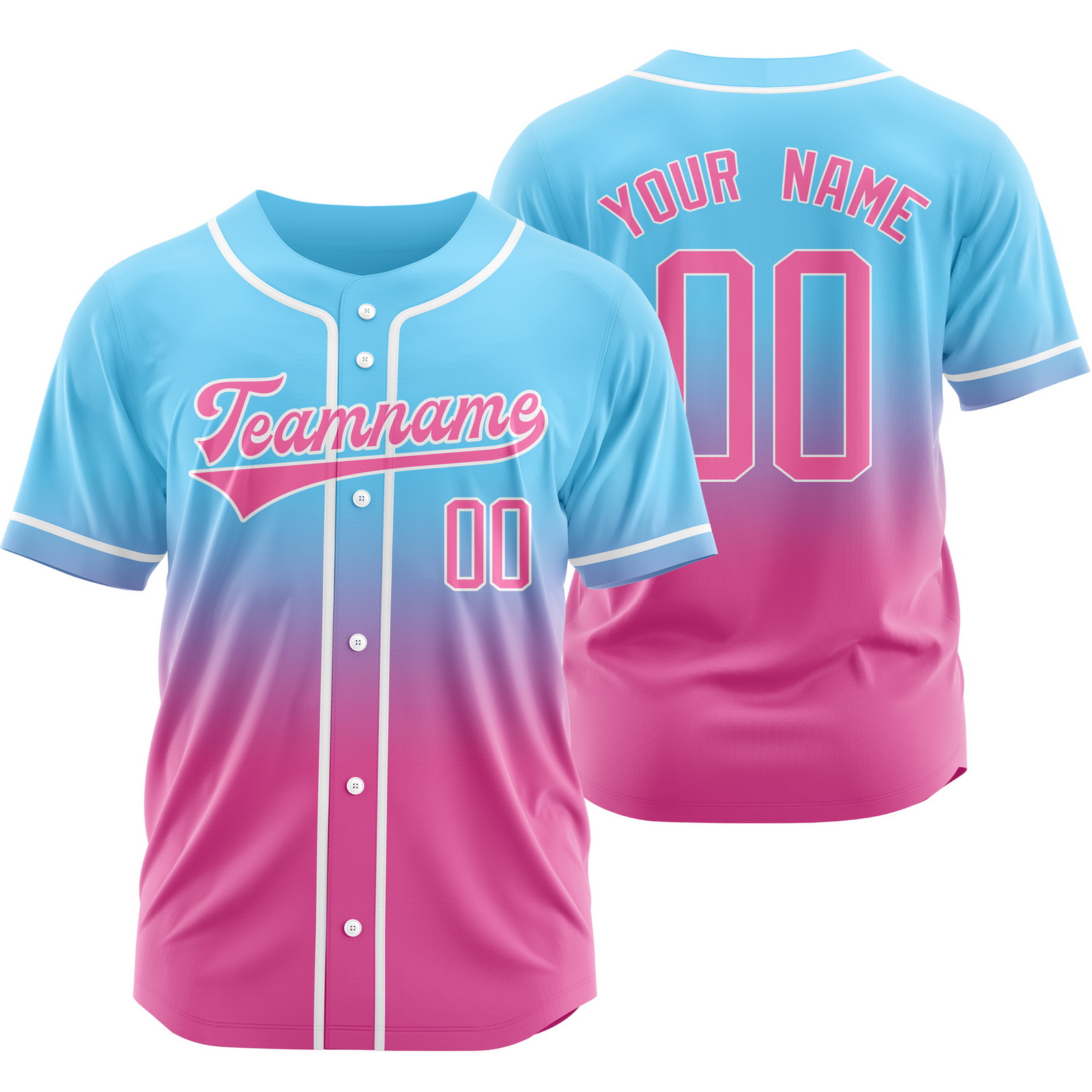 Custom Blue Pink P Baseball Jersey Short Sleeve Softball Shirt