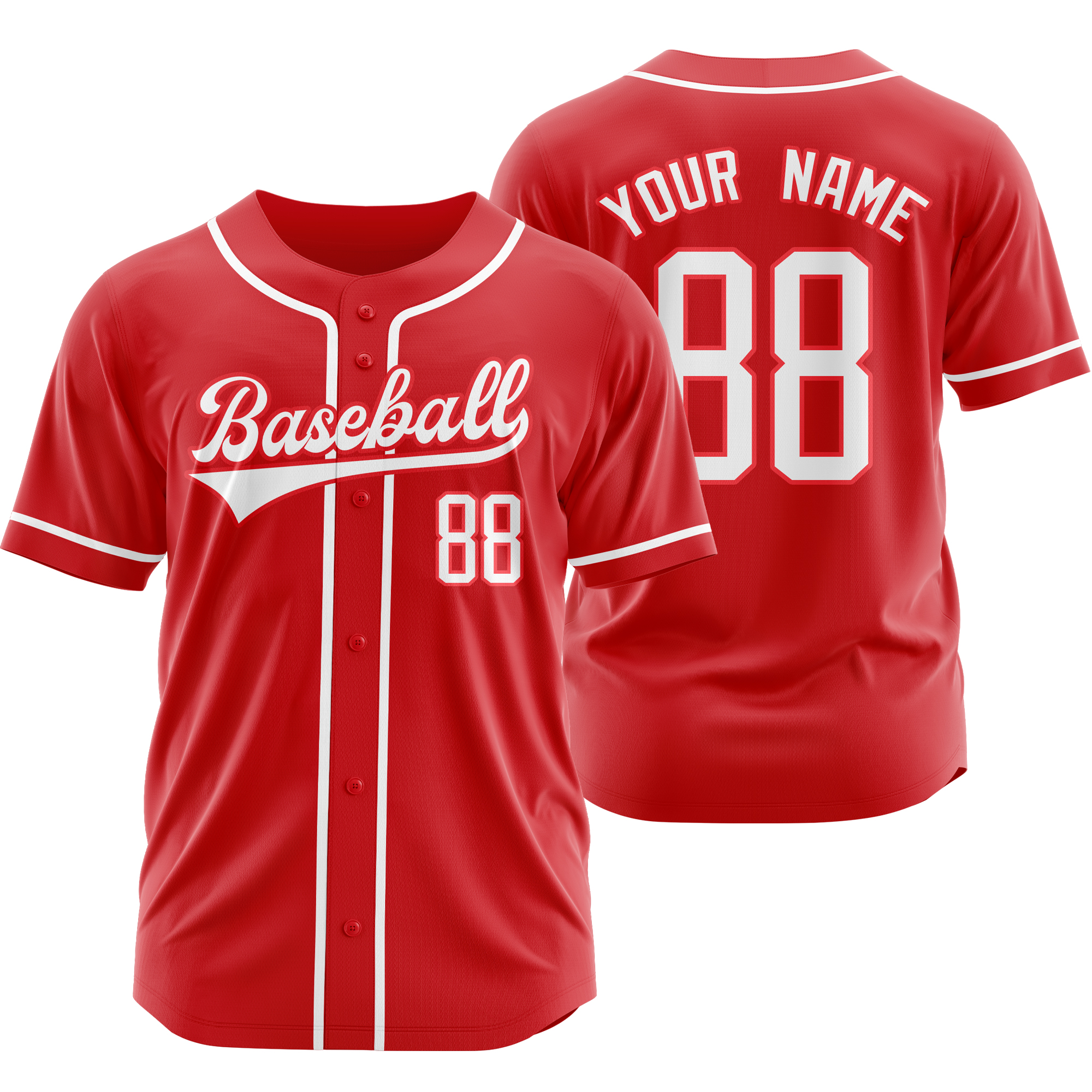 Custom Red White Baseball Jersey Short Sleeve Softball Shirt