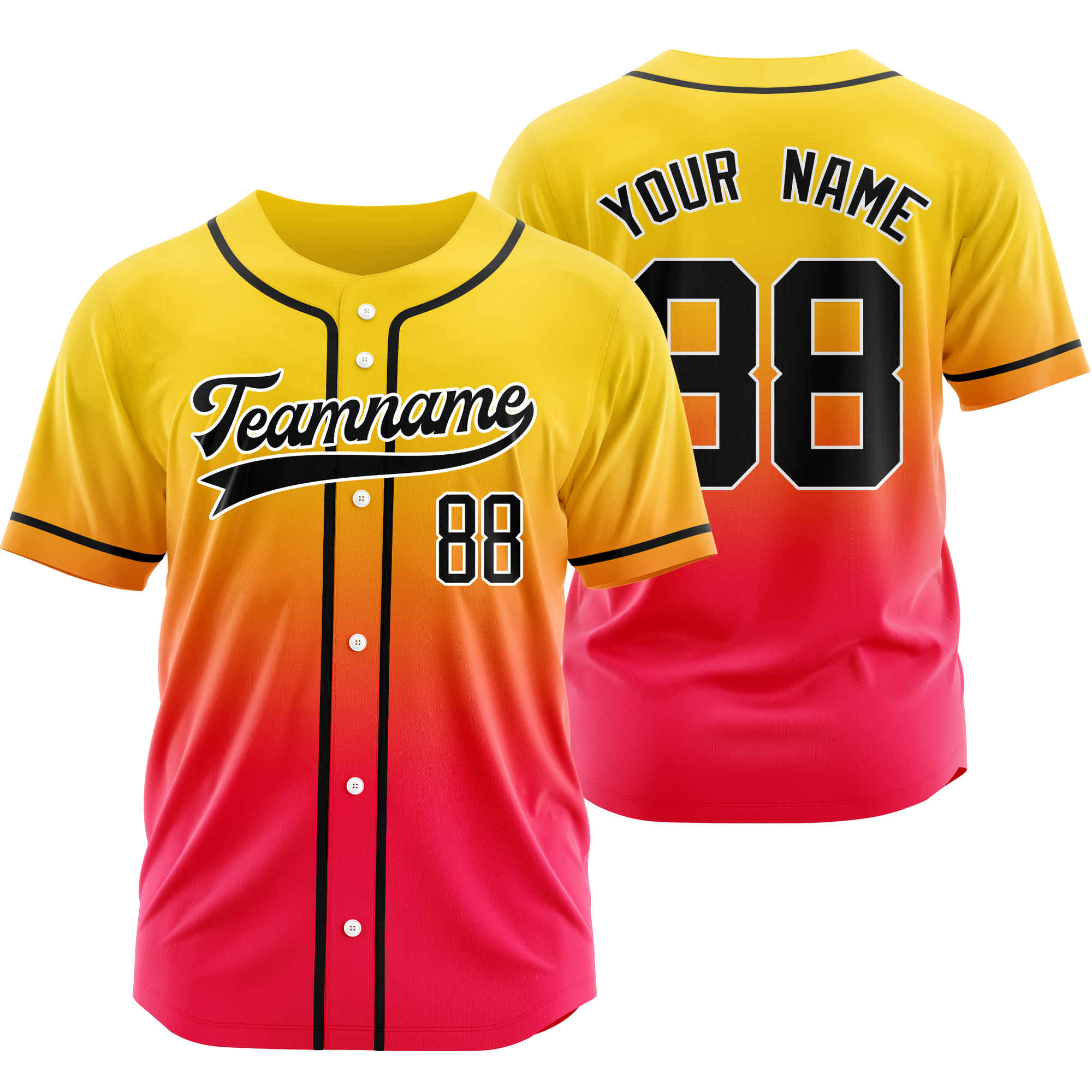 Custom Yellow Red B Gradient Baseball Jersey Personalized Shirt