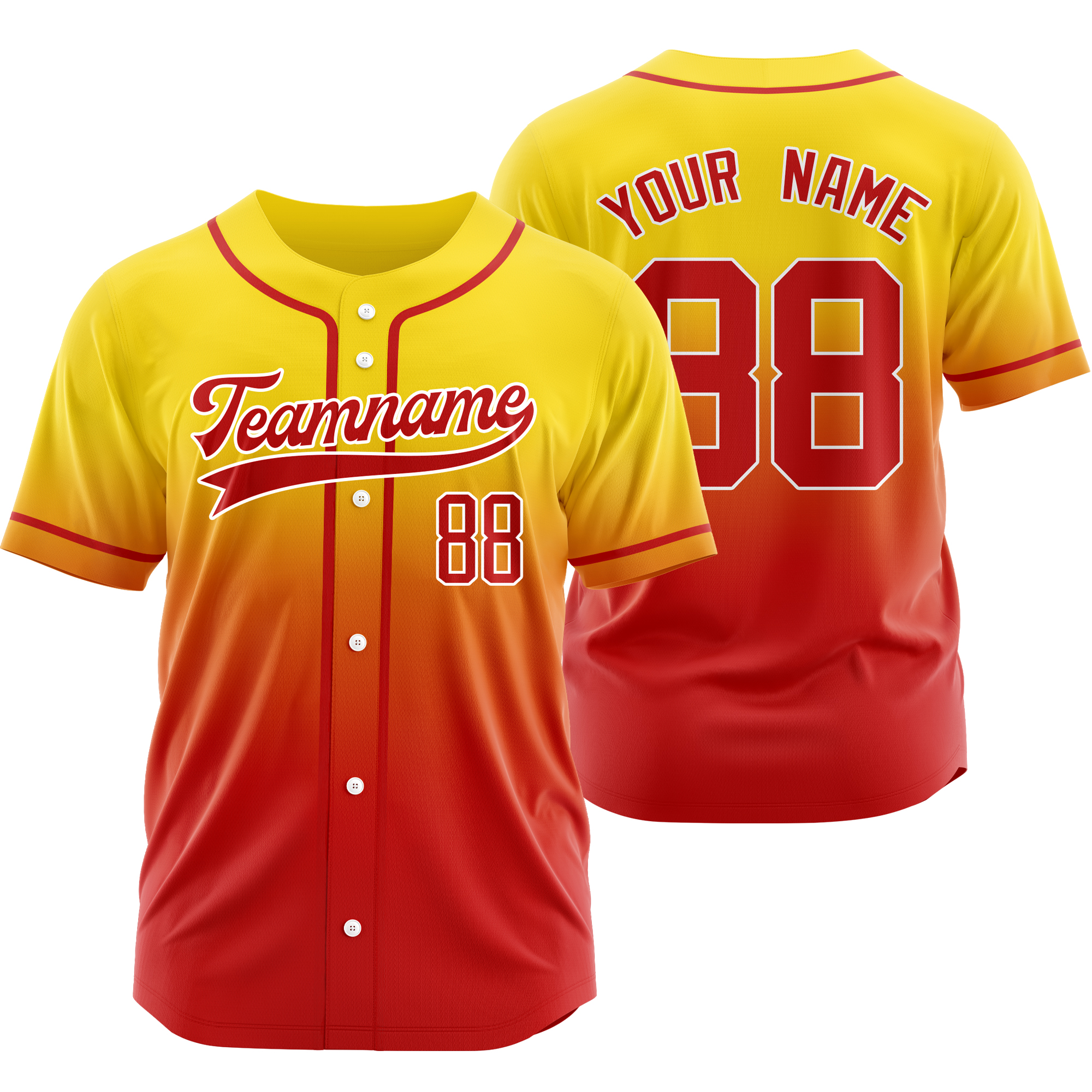 Custom Yellow Red Gradient Baseball Jersey Personalized Shirt