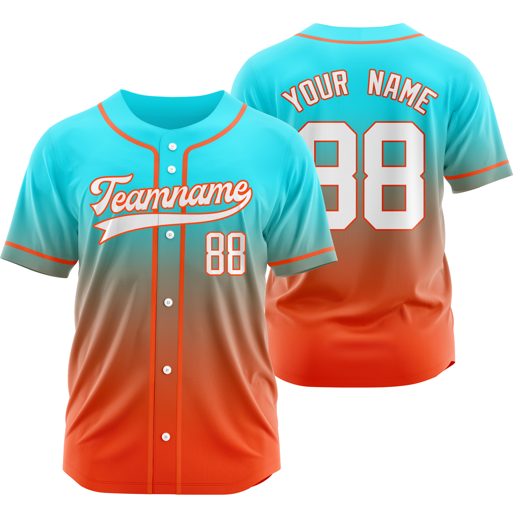 Custom Teal Orange Gradient Baseball Jersey Personalized Shirt