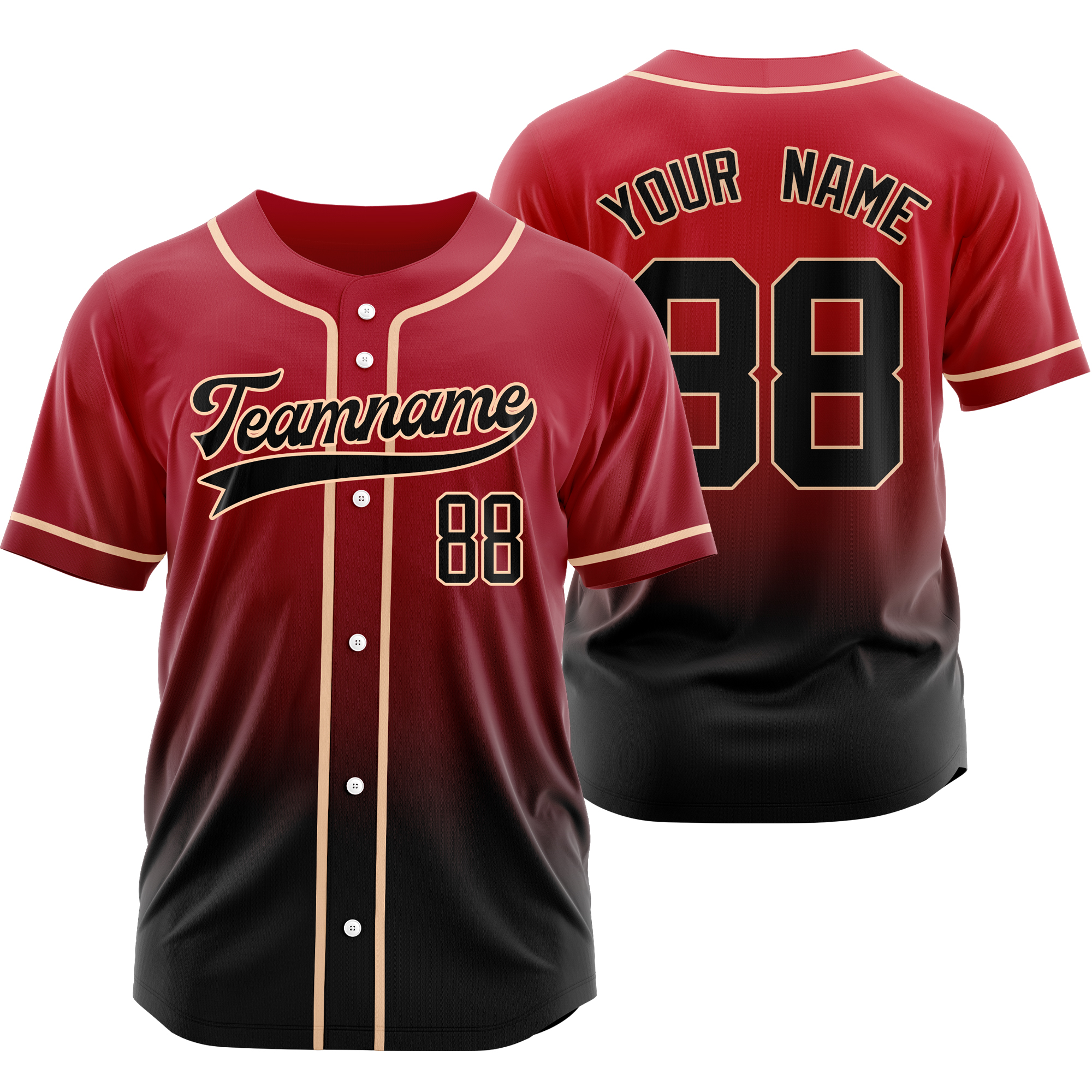 Custom Red Black Gradient Baseball Jersey Personalized Shirt