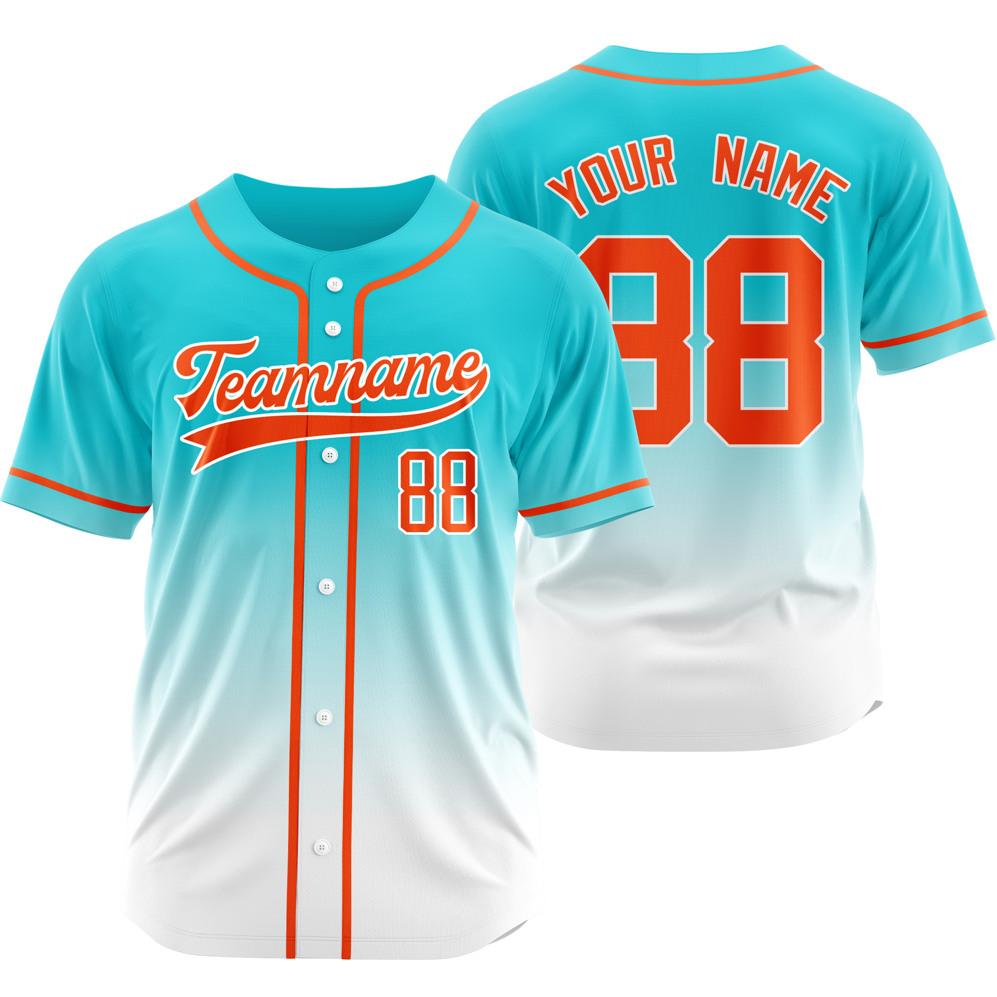 Custom Teal White Gradient Baseball Jersey Personalized Shirt