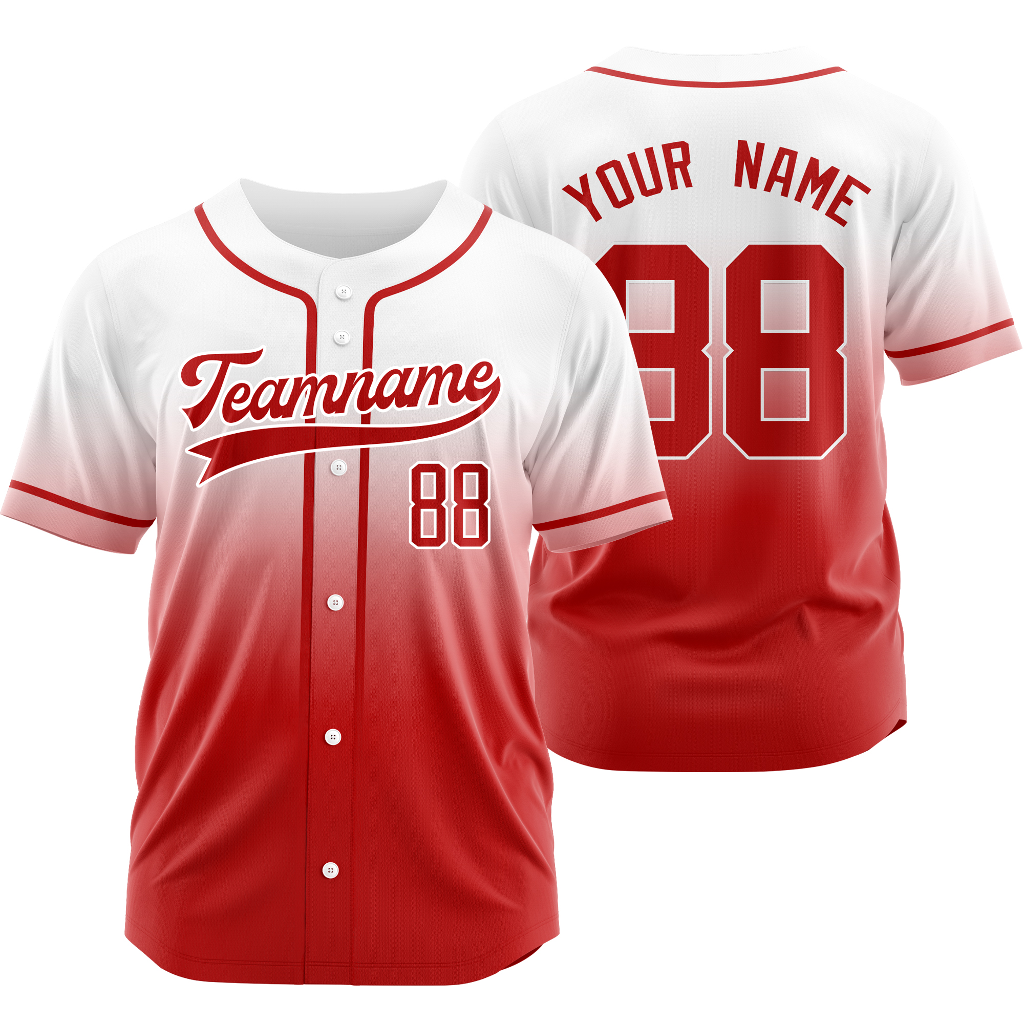 Custom White Red Gradient Baseball Jersey Personalized Shirt