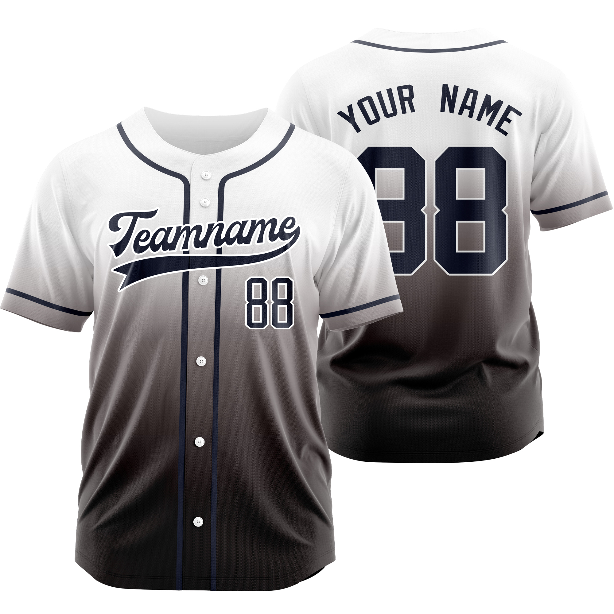 Custom White Black Gradient Baseball Jersey Personalized Shirt