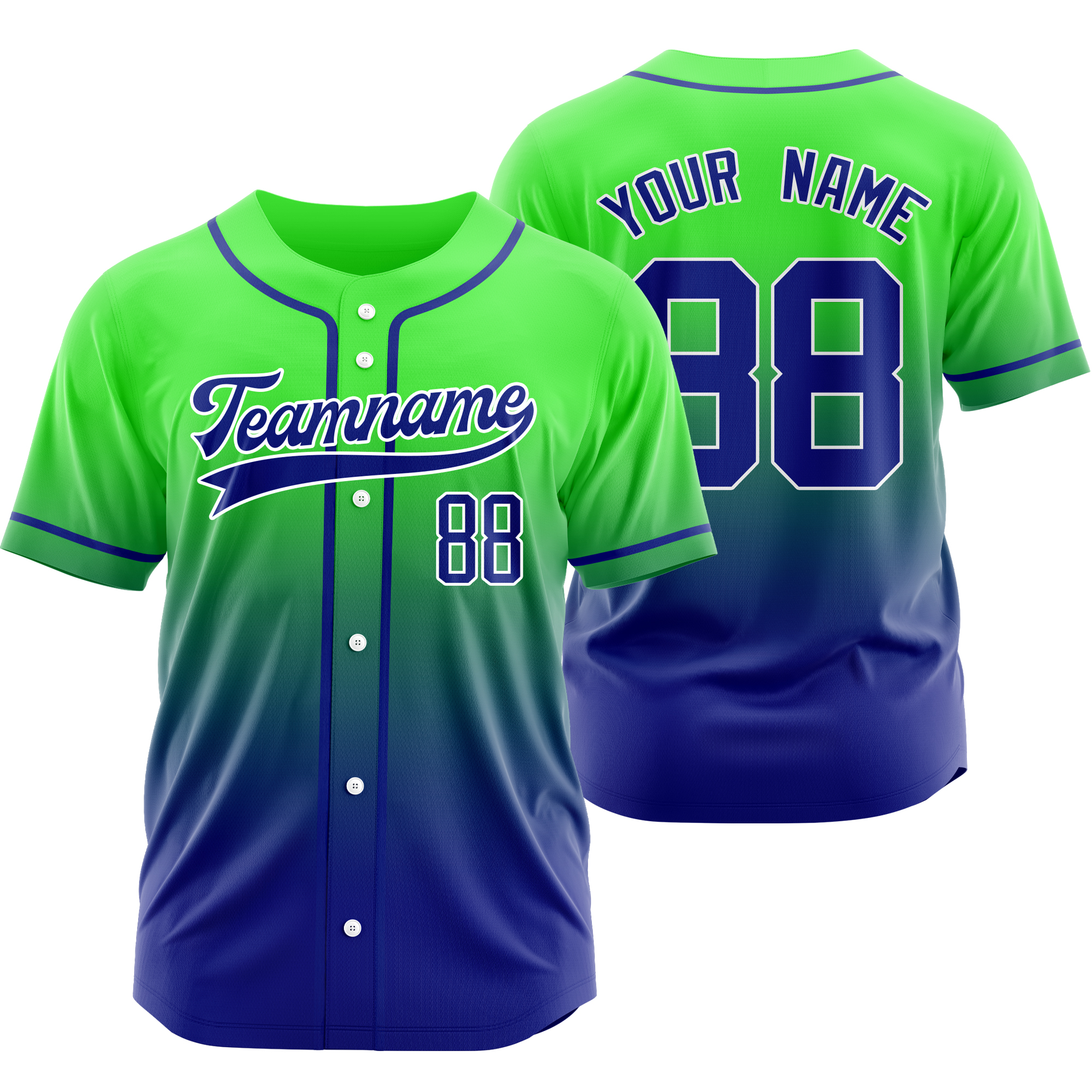 Custom Green Blue Gradient Baseball Jersey Personalized Shirt