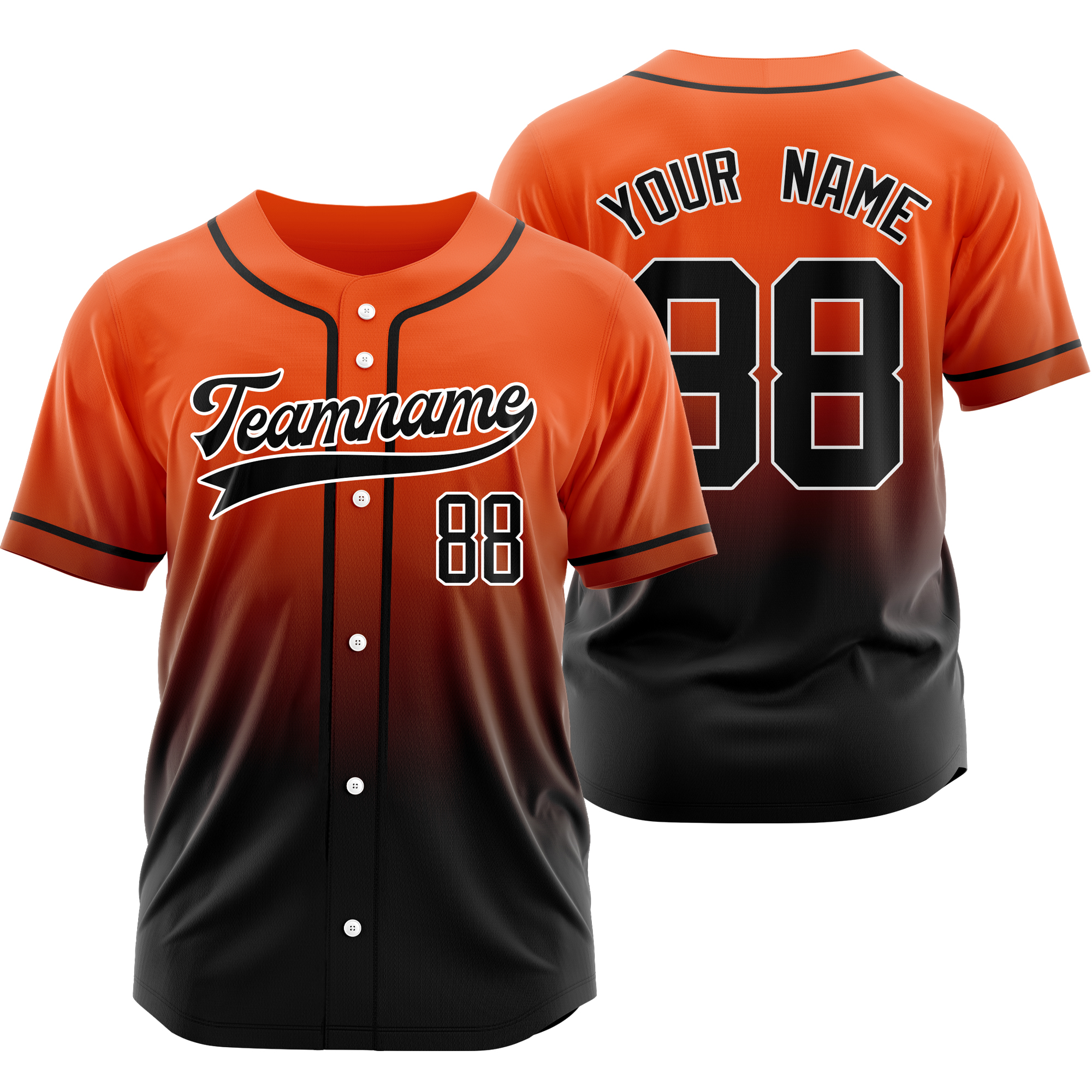 Custom Orange Black Gradient Baseball Jersey Personalized Shirt