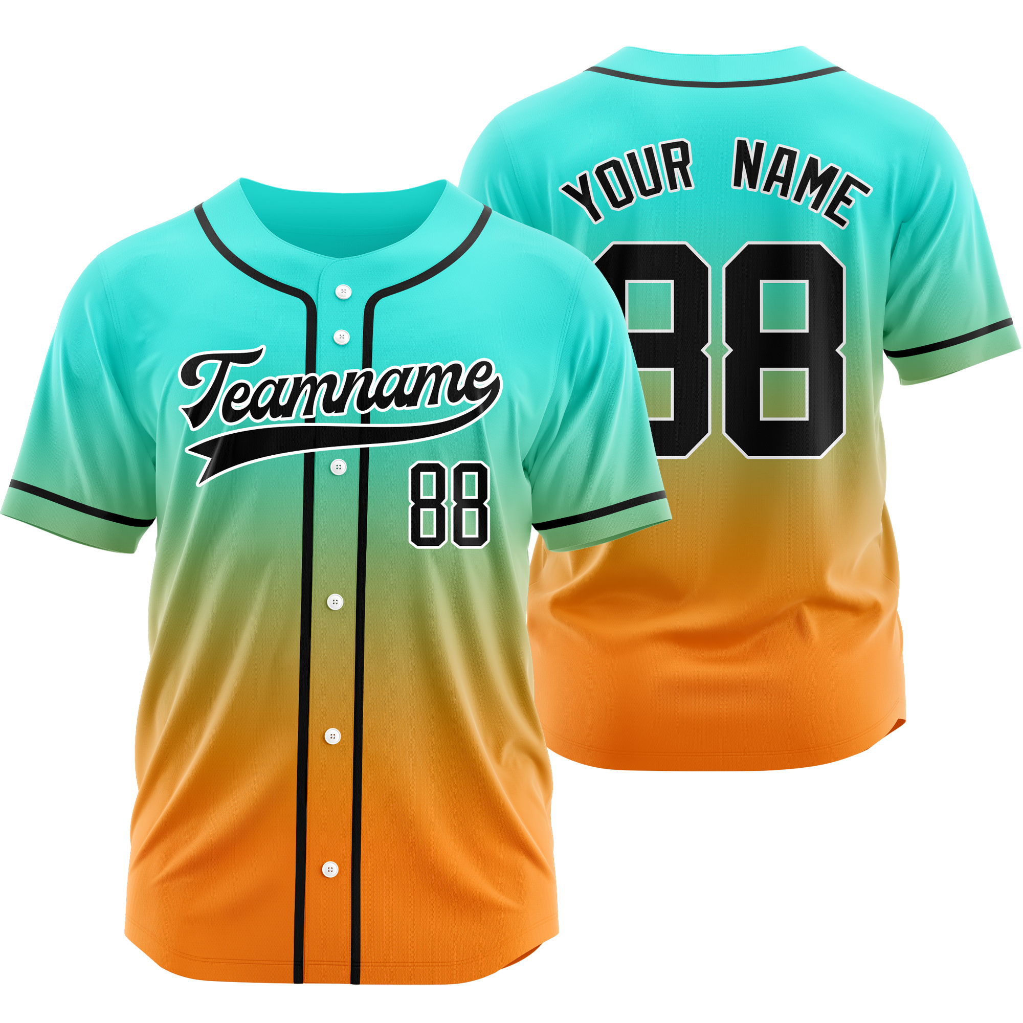 Custom Teal Yellow Gradient Baseball Jersey Personalized Shirt