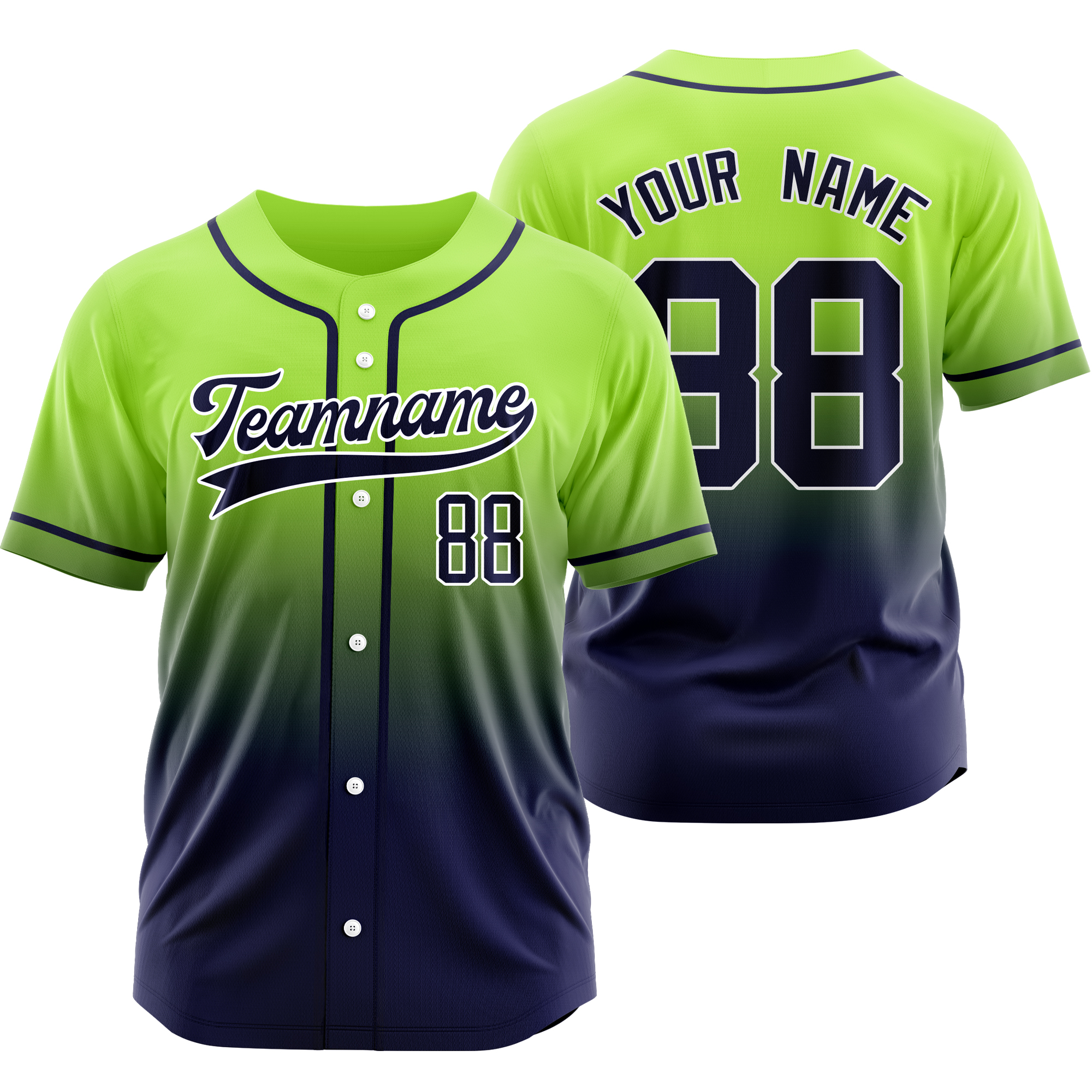 Custom Green Navy Gradient Baseball Jersey Personalized Shirt