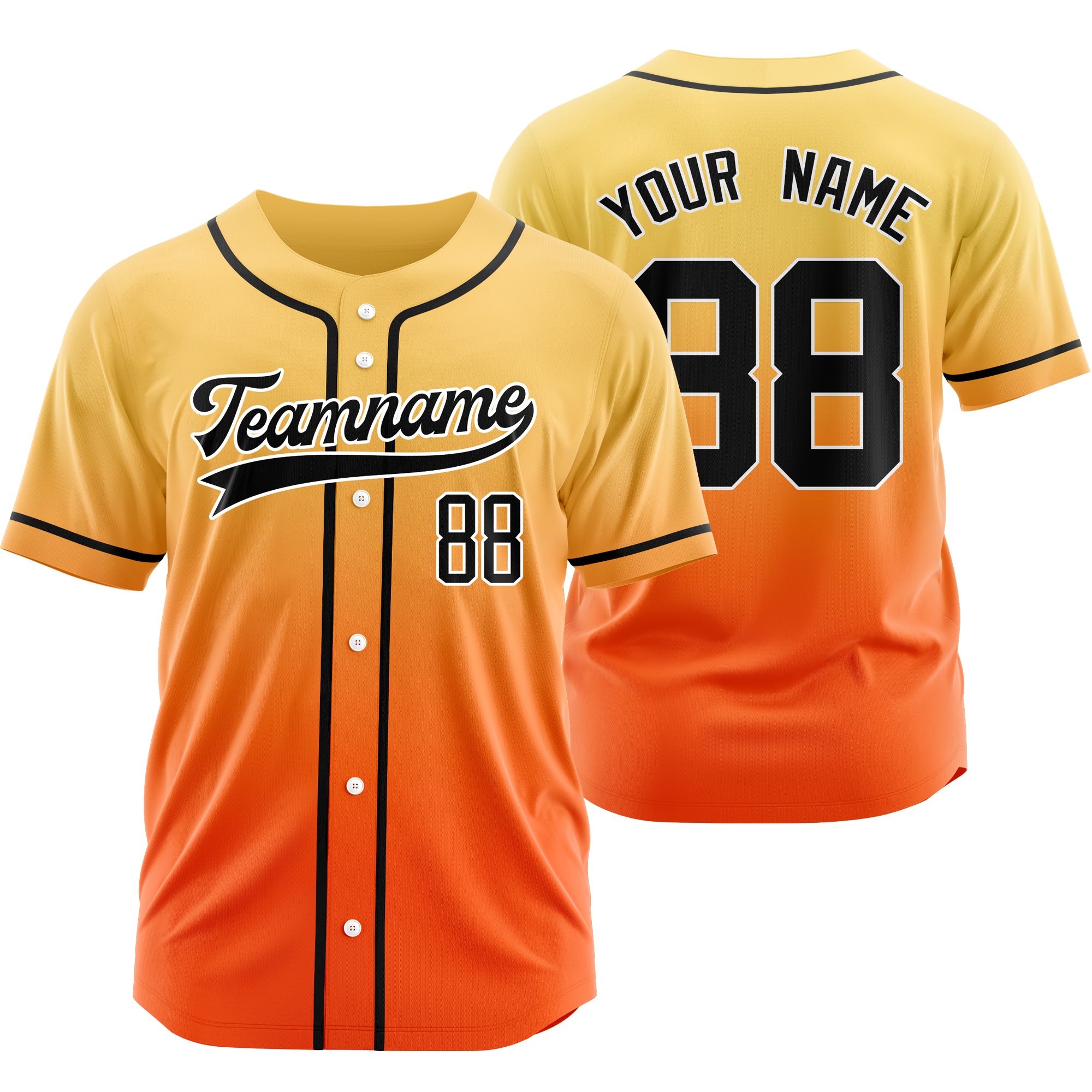 Custom Yellow Orange Gradient Baseball Jersey Personalized Shirt