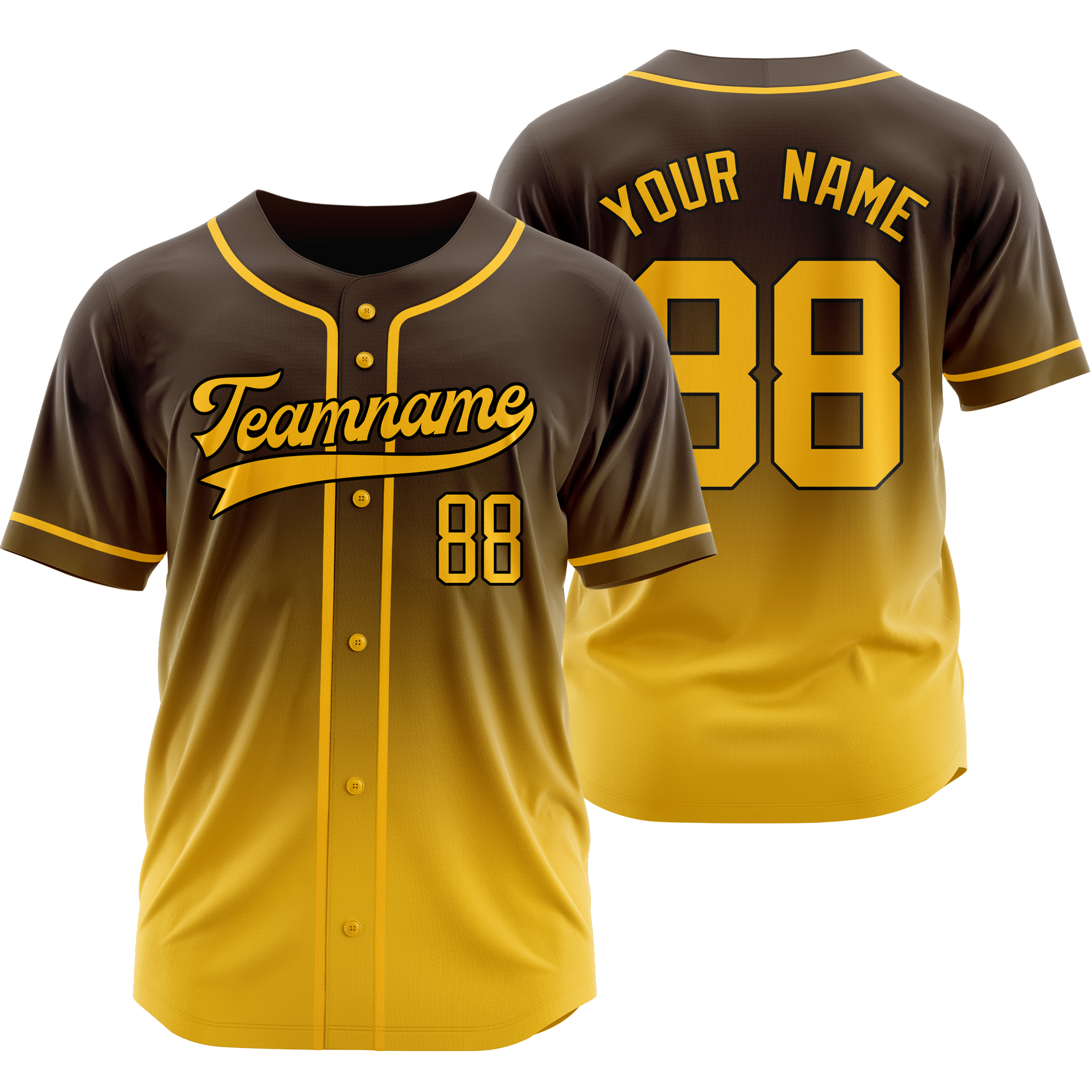 Custom Gray Yellow Gradient Baseball Jersey Personalized Shirt