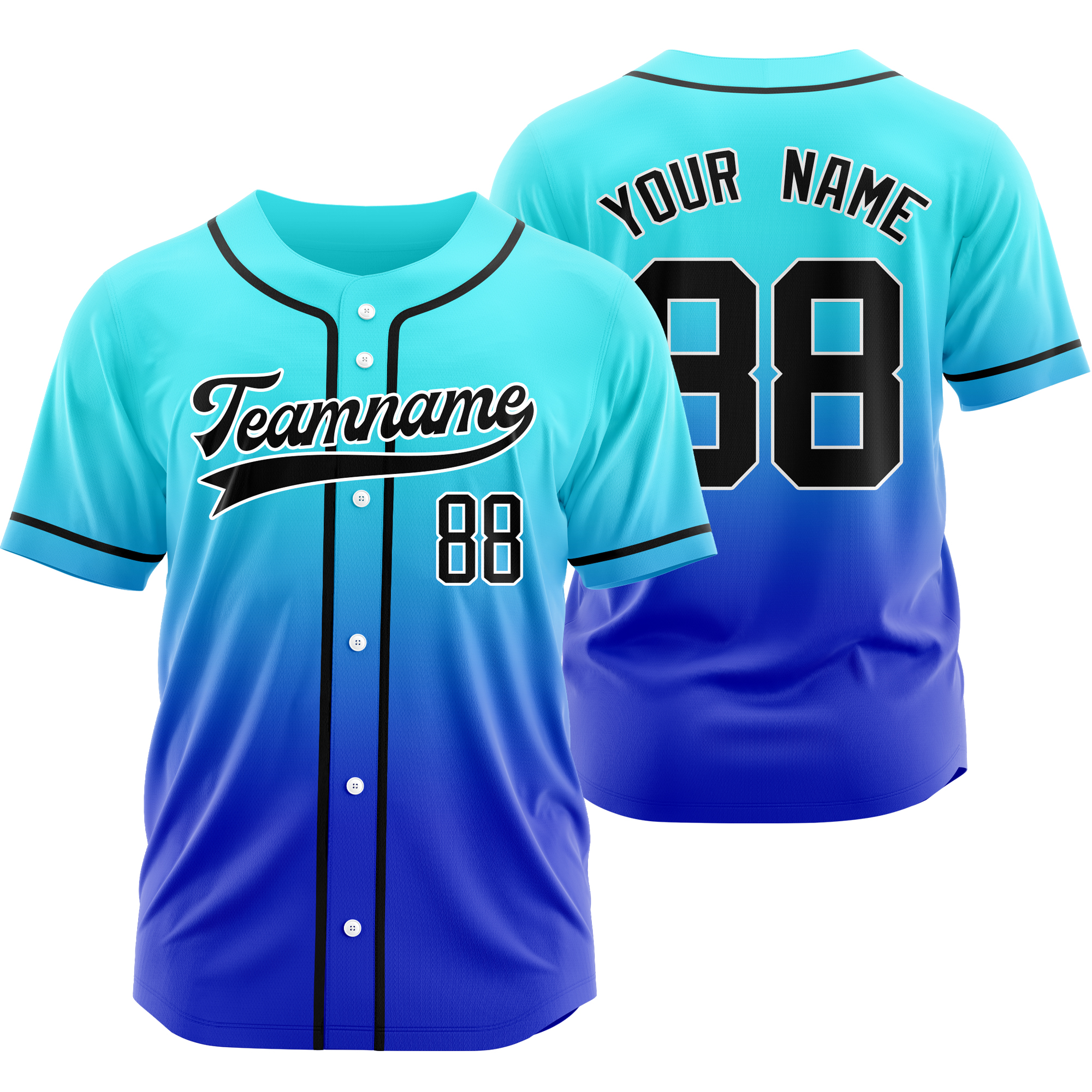 Custom Teal Blue Gradient Baseball Jersey Personalized Shirt