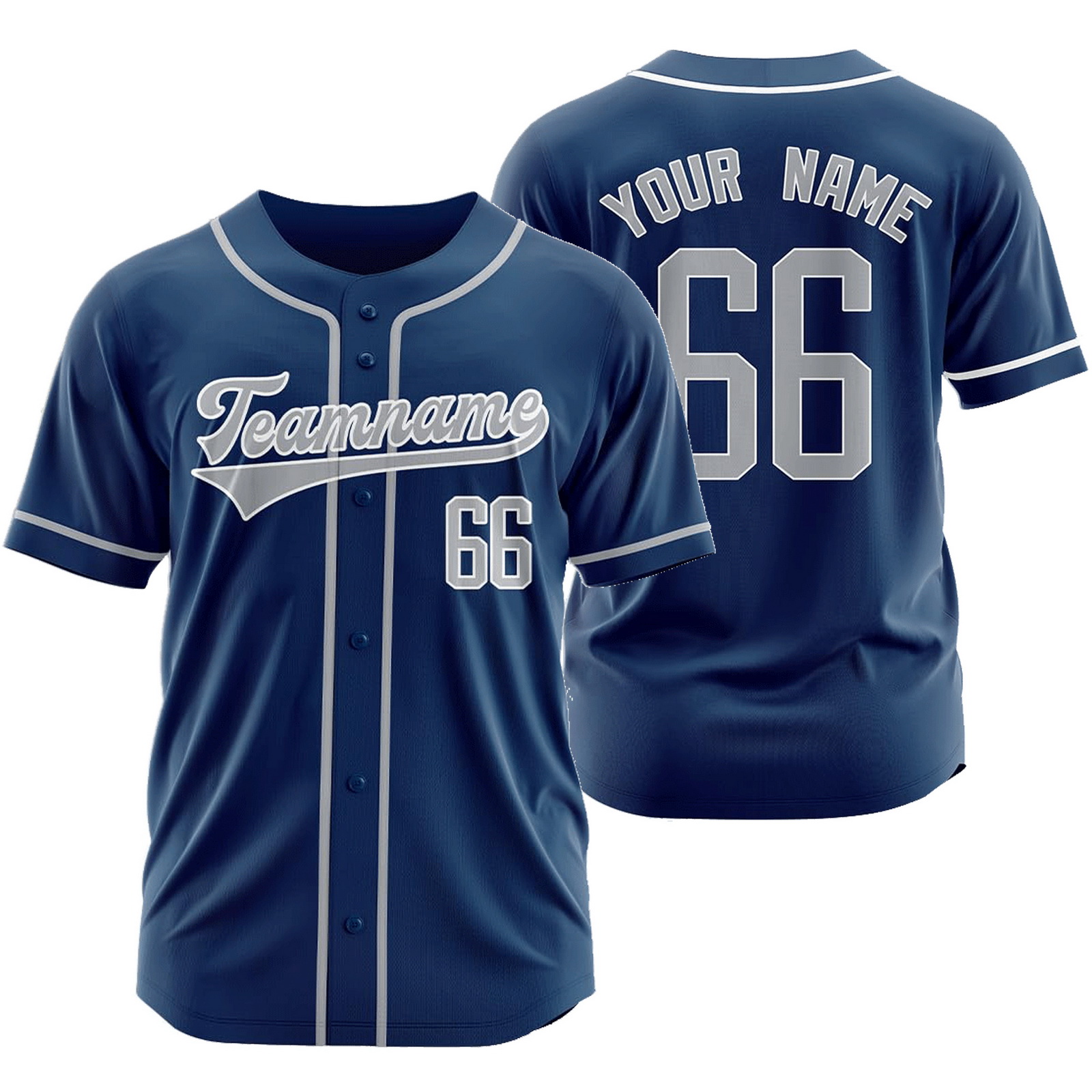 Custom Blue Silver Baseball Jersey Fashion Plain Softball Shirt