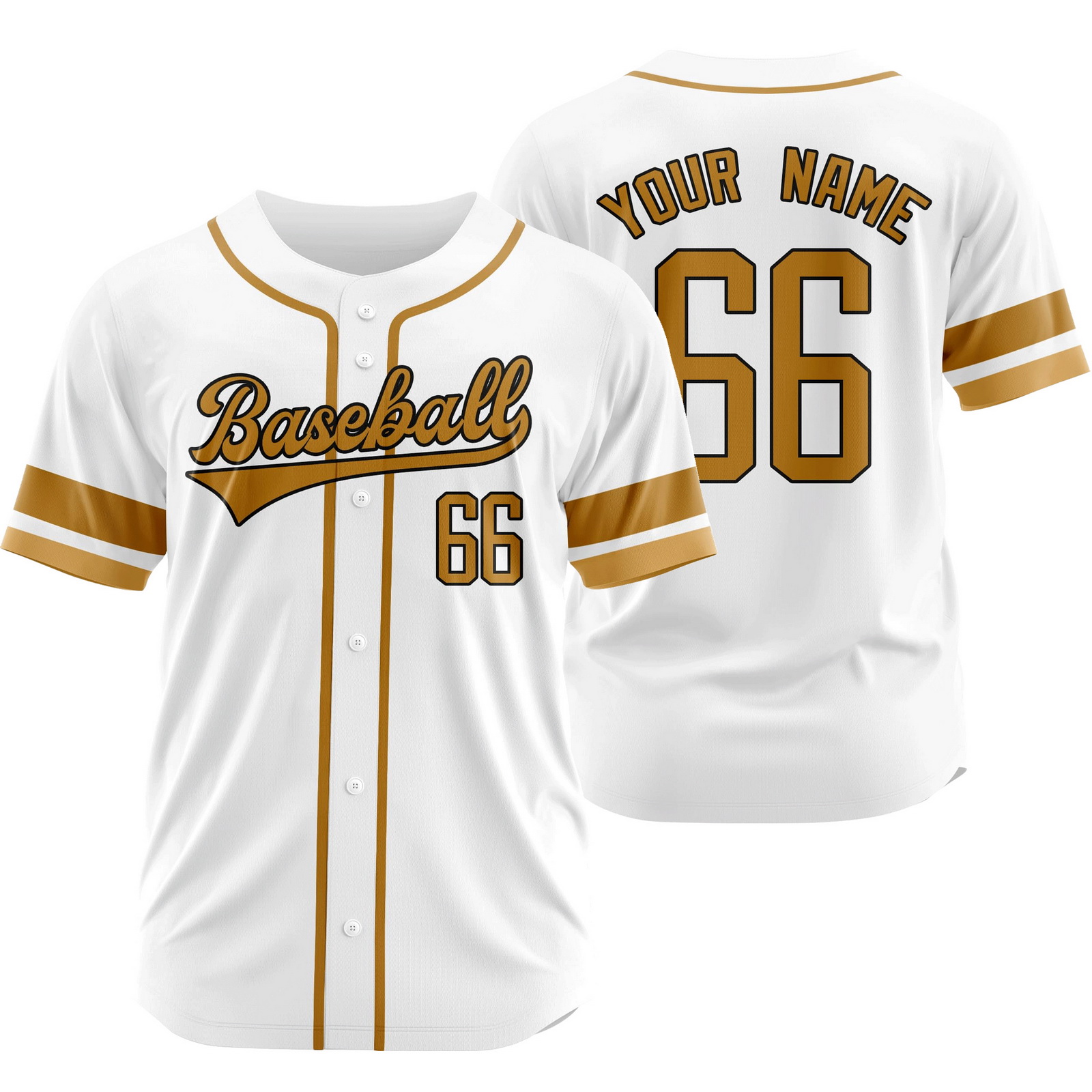 Custom White Gold Baseball Jersey Fashion Plain Softball Shirt