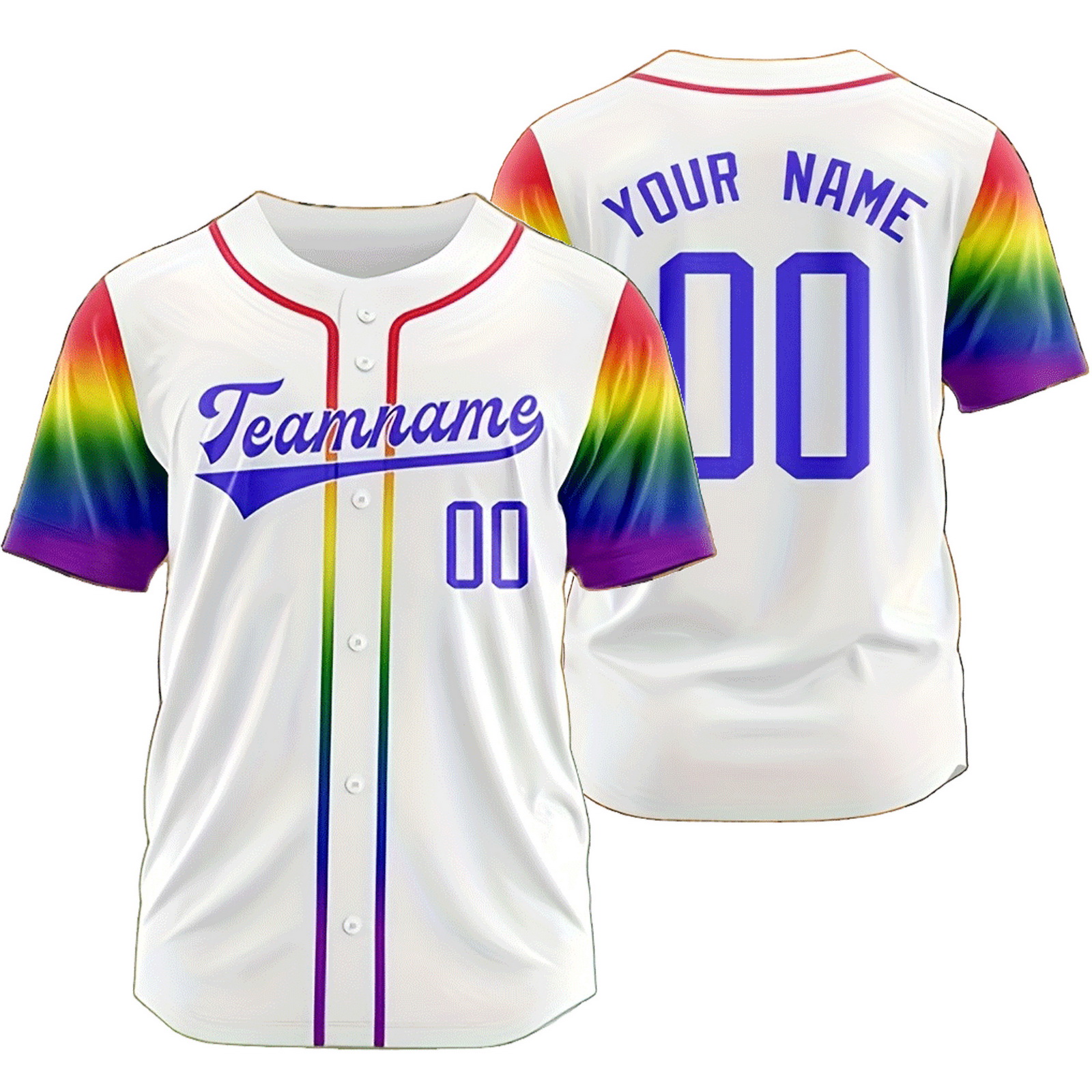 Custom White B Rainbow Baseball Jersey Mesh Softball Shirt