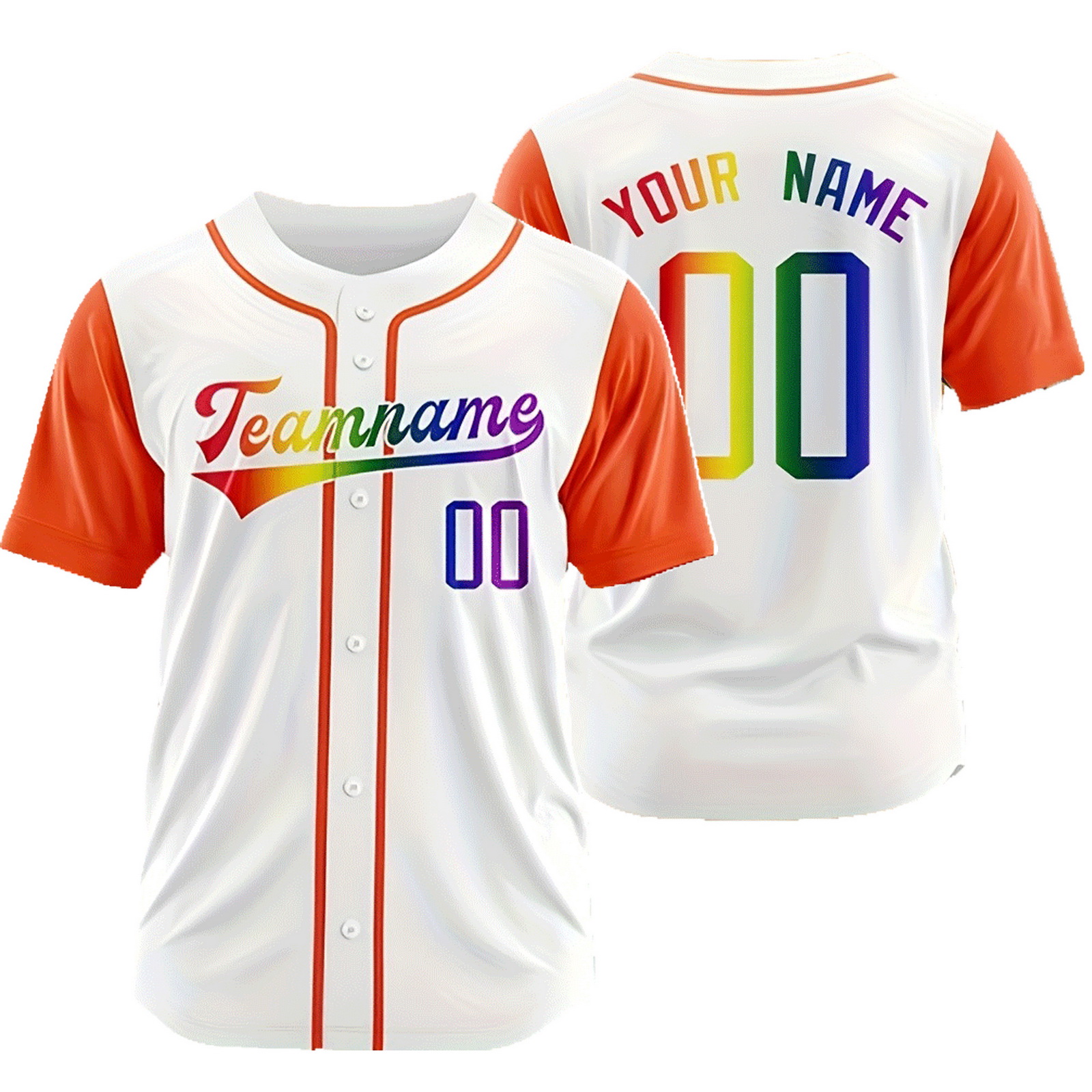 Custom White Orange Rainbow Baseball Jersey Mesh Softball Shirt
