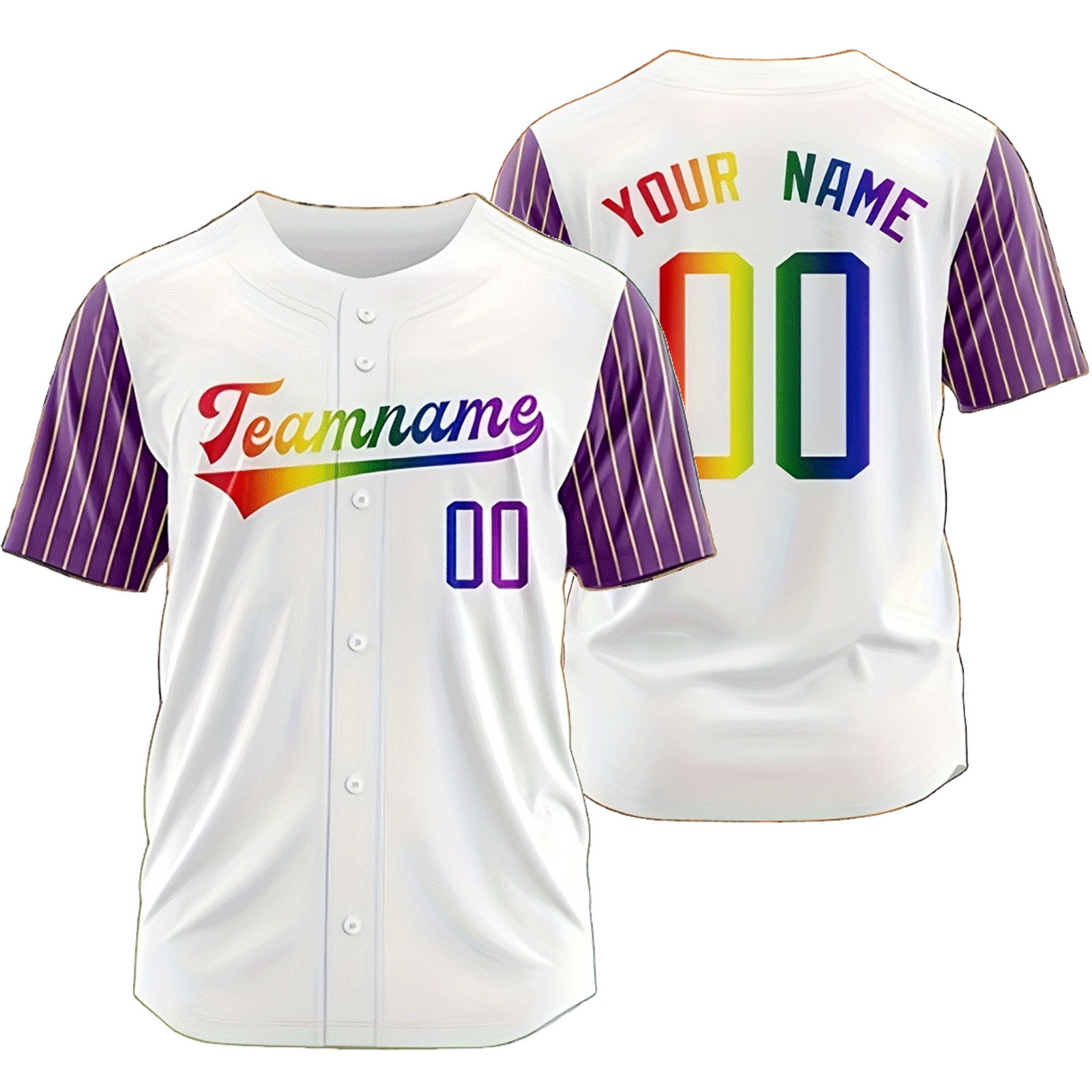 Custom White D Rainbow Baseball Jersey Mesh Softball Shirt