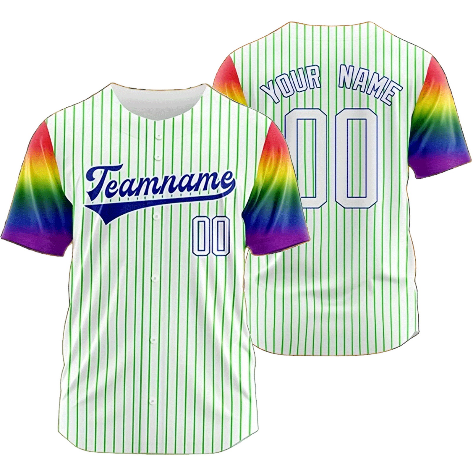 Custom White Striped A Rainbow Baseball Jersey Mesh Shirt