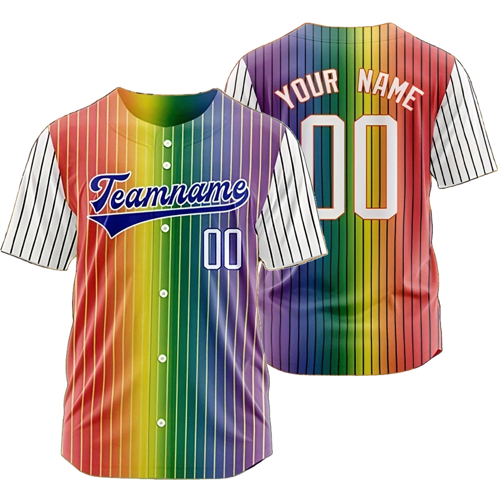 Custom White Striped B Rainbow Baseball Jersey Mesh Shirt