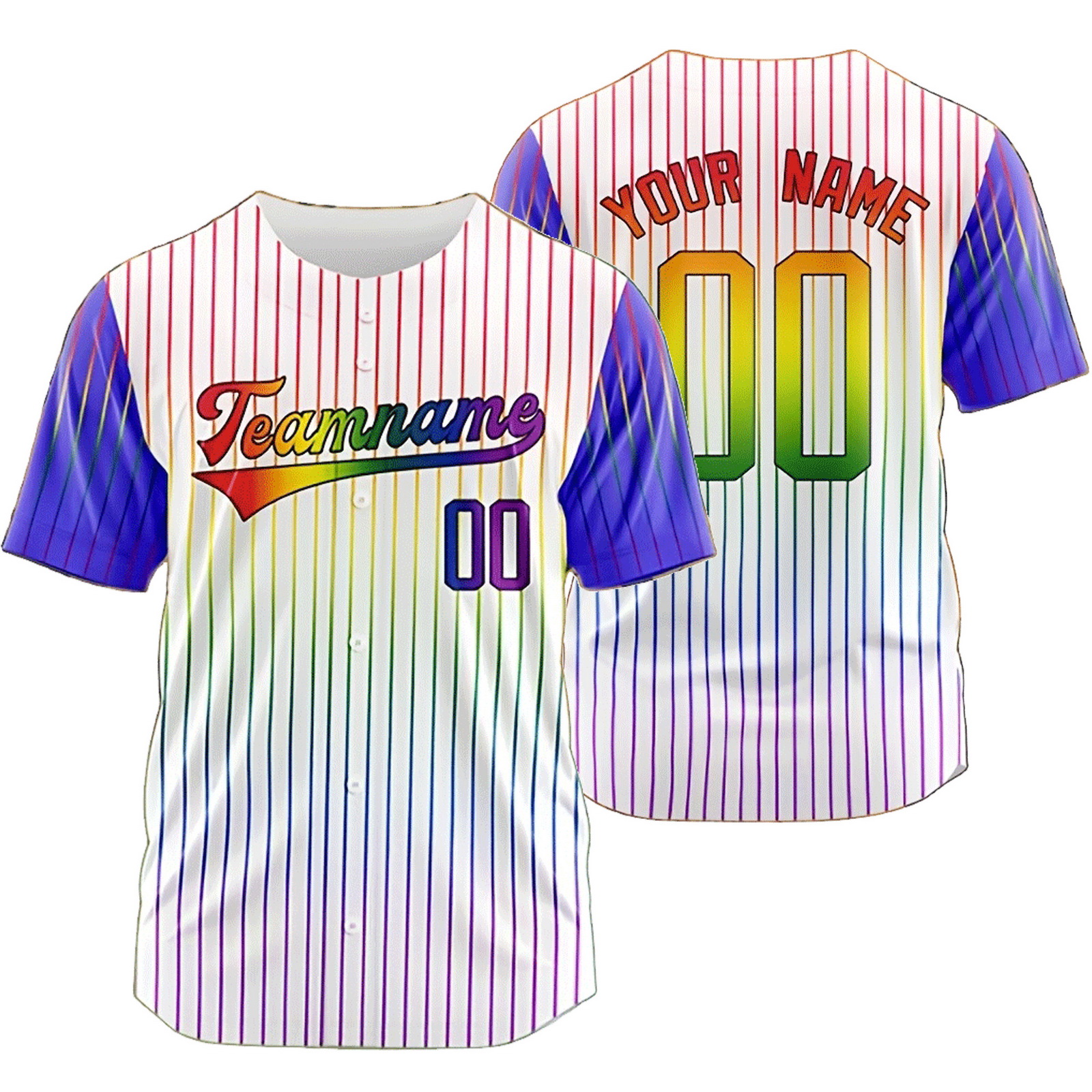 Custom White Striped D Rainbow Baseball Jersey Mesh Shirt