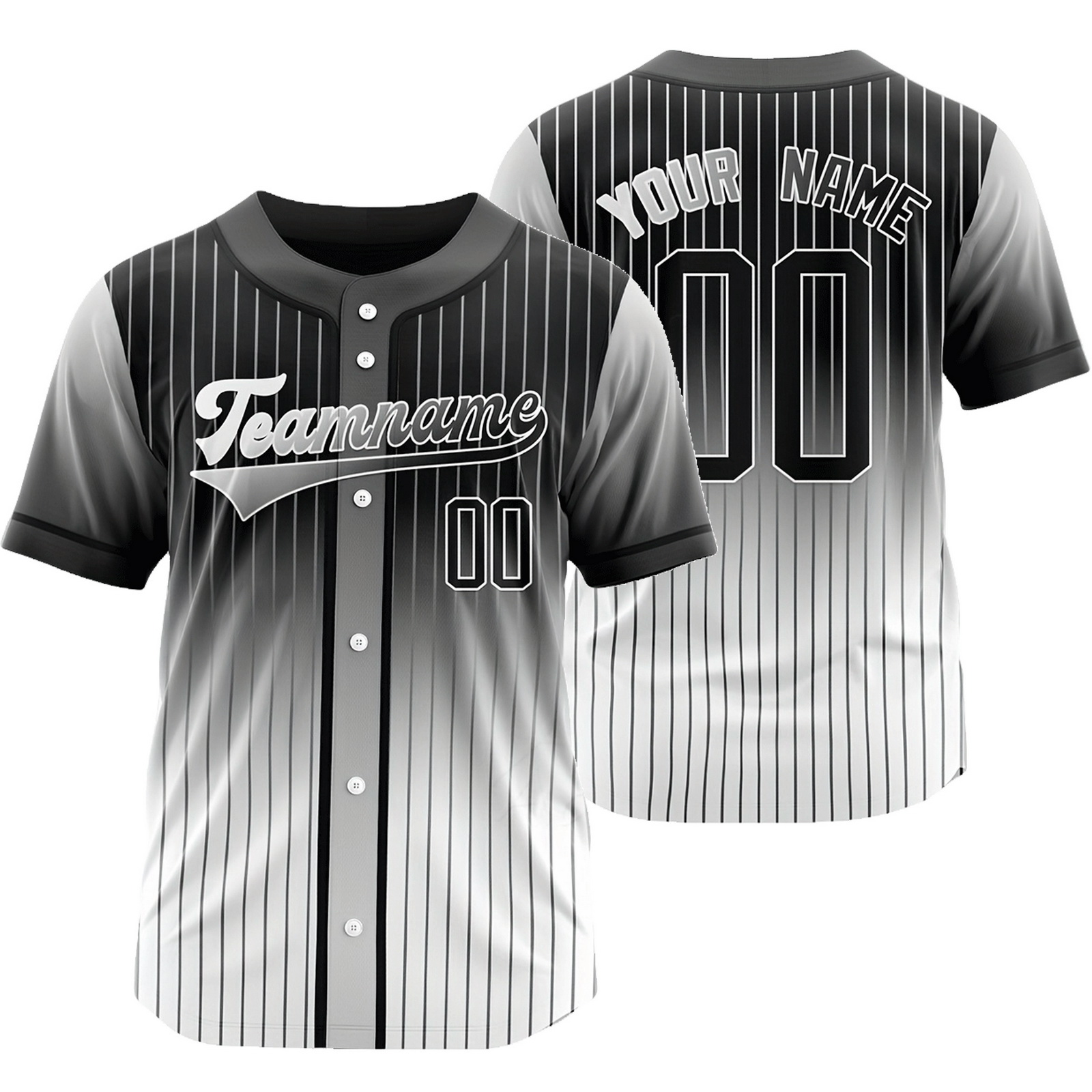 Custom Black White Pinstripe Baseball Jersey Gradient Mesh Shirt