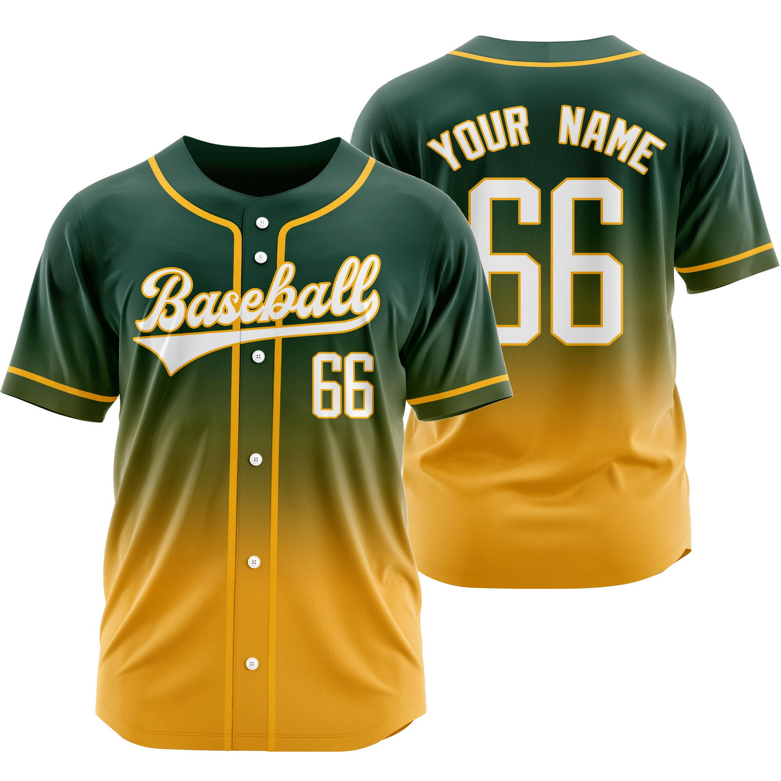 Custom Green Gold Gradient Baseball Jersey Mesh Softball Shirt
