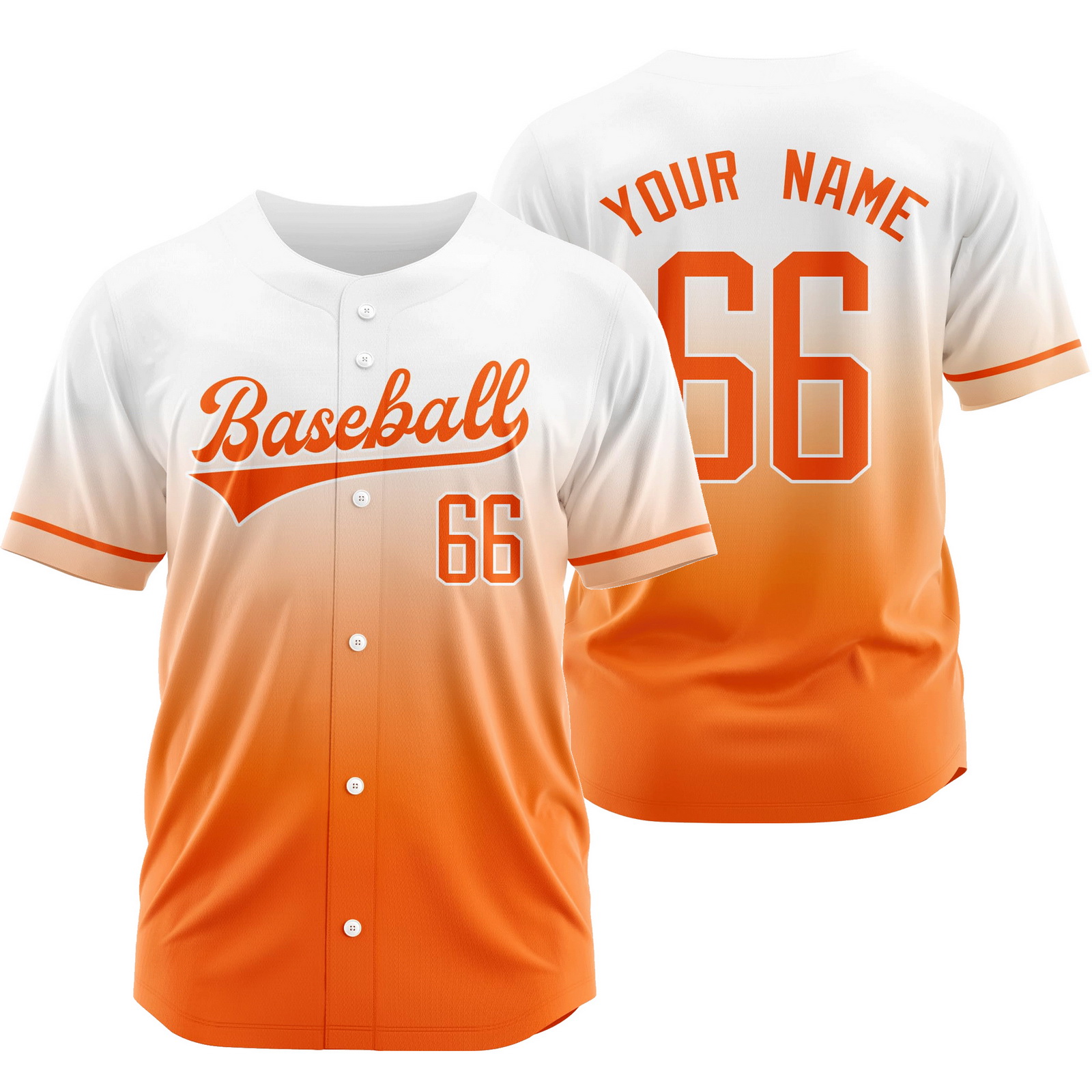 Custom White Orange Gradient Baseball Jersey Mesh Softball Shirt
