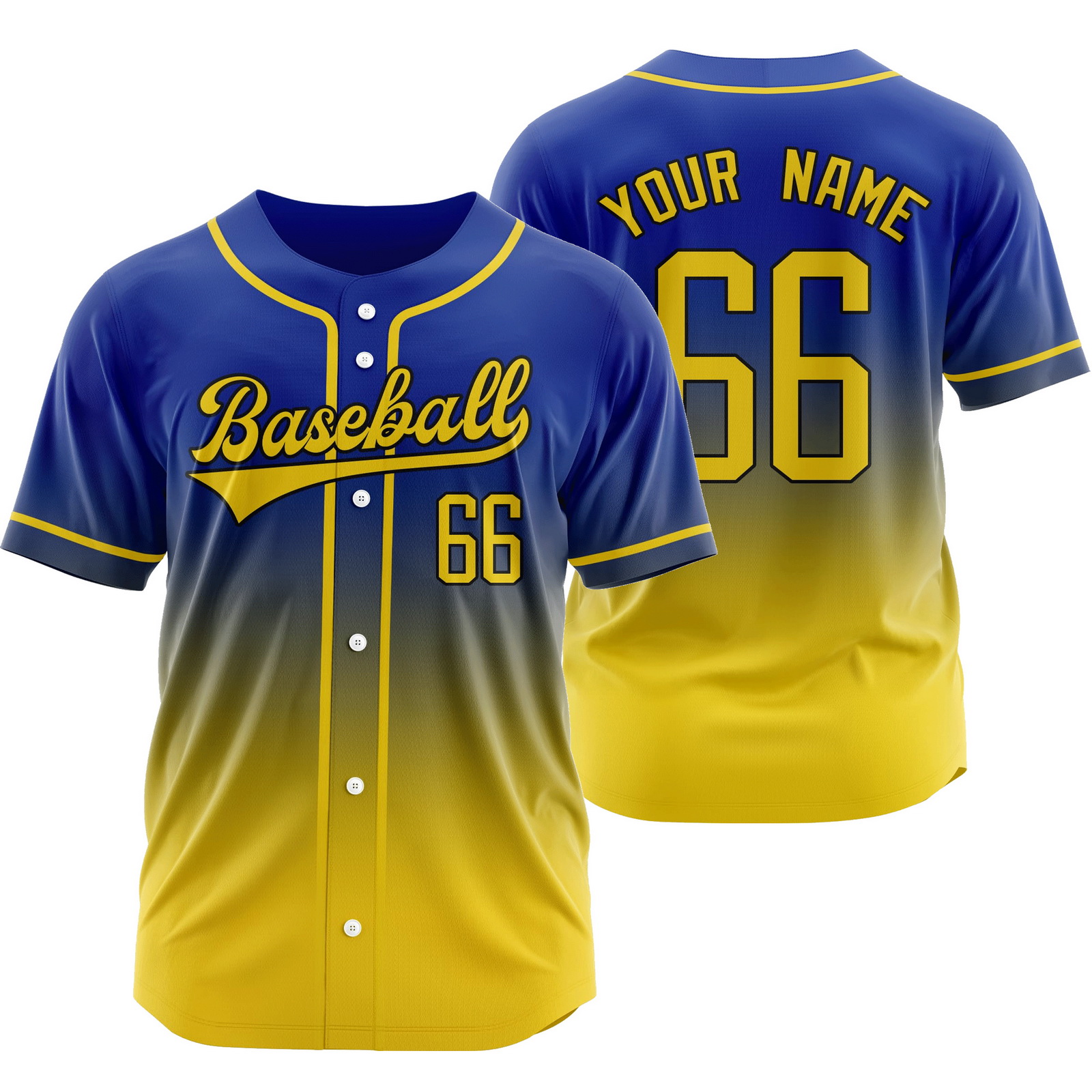 Custom Blue Yellow D Gradient Baseball Jersey Mesh Softball Shirt