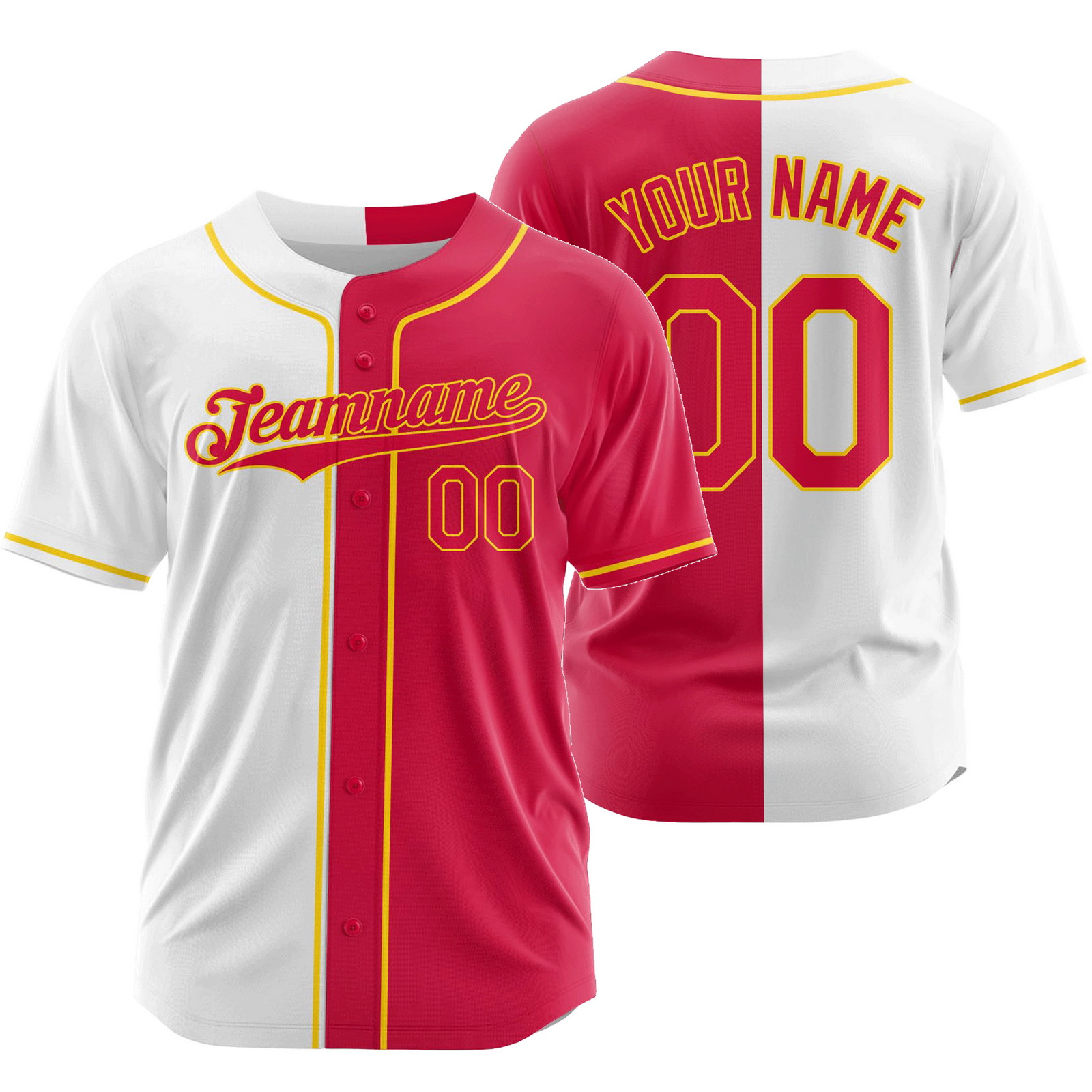 Custom White Red Split Baseball Jersey Half and Half Shirt