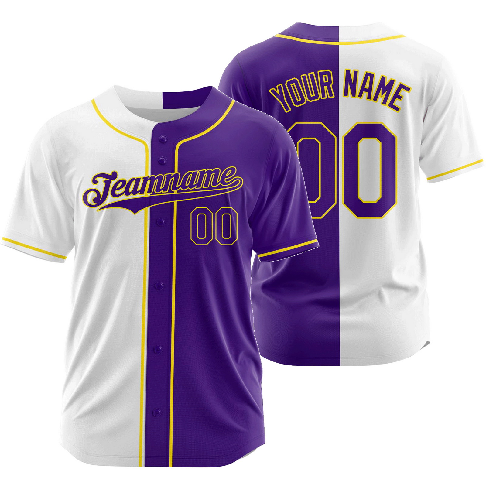 Custom White Purple Split Baseball Jersey Half and Half Shirt