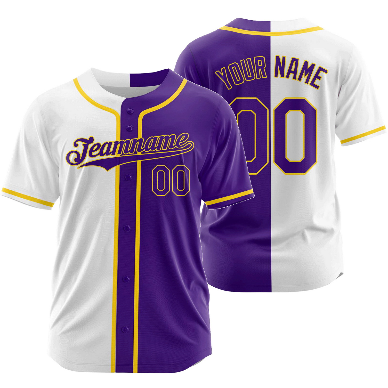 Custom White Purple A Split Baseball Jersey Half and Half Shirt