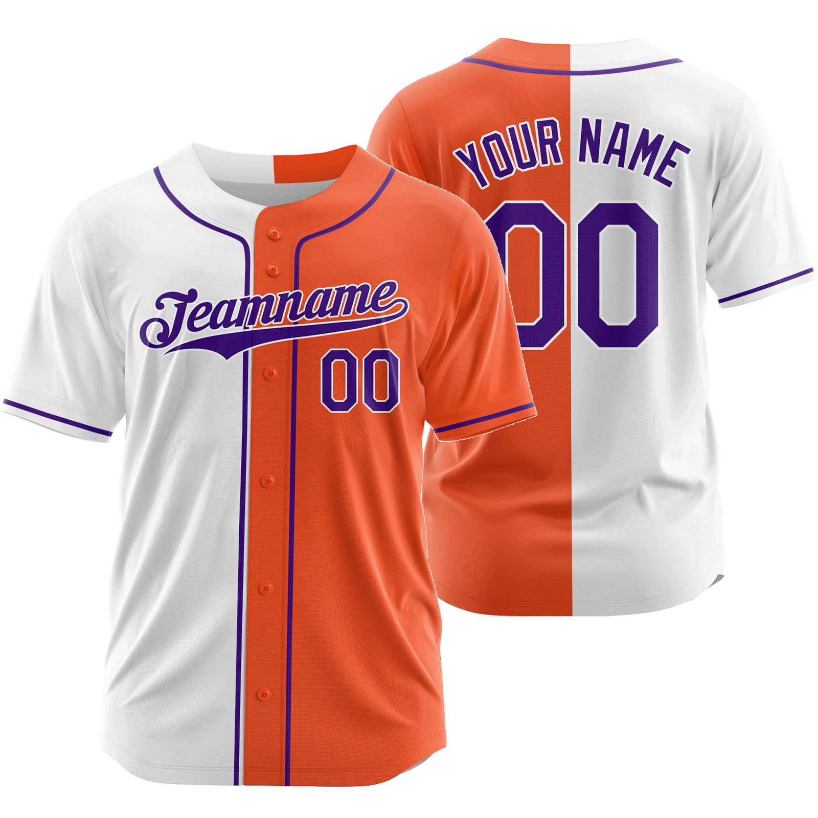 Custom White Orange Split Baseball Jersey Half and Half Shirt
