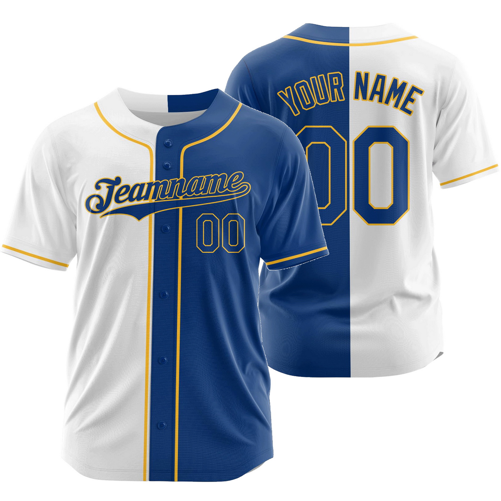 Custom White Blue Split Baseball Jersey Half and Half Shirt