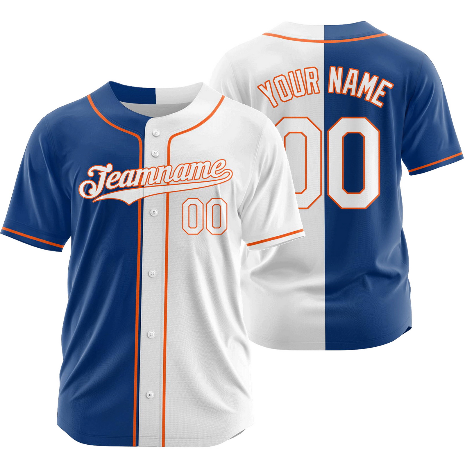 Custom Blue White Split Baseball Jersey Half and Half Shirt