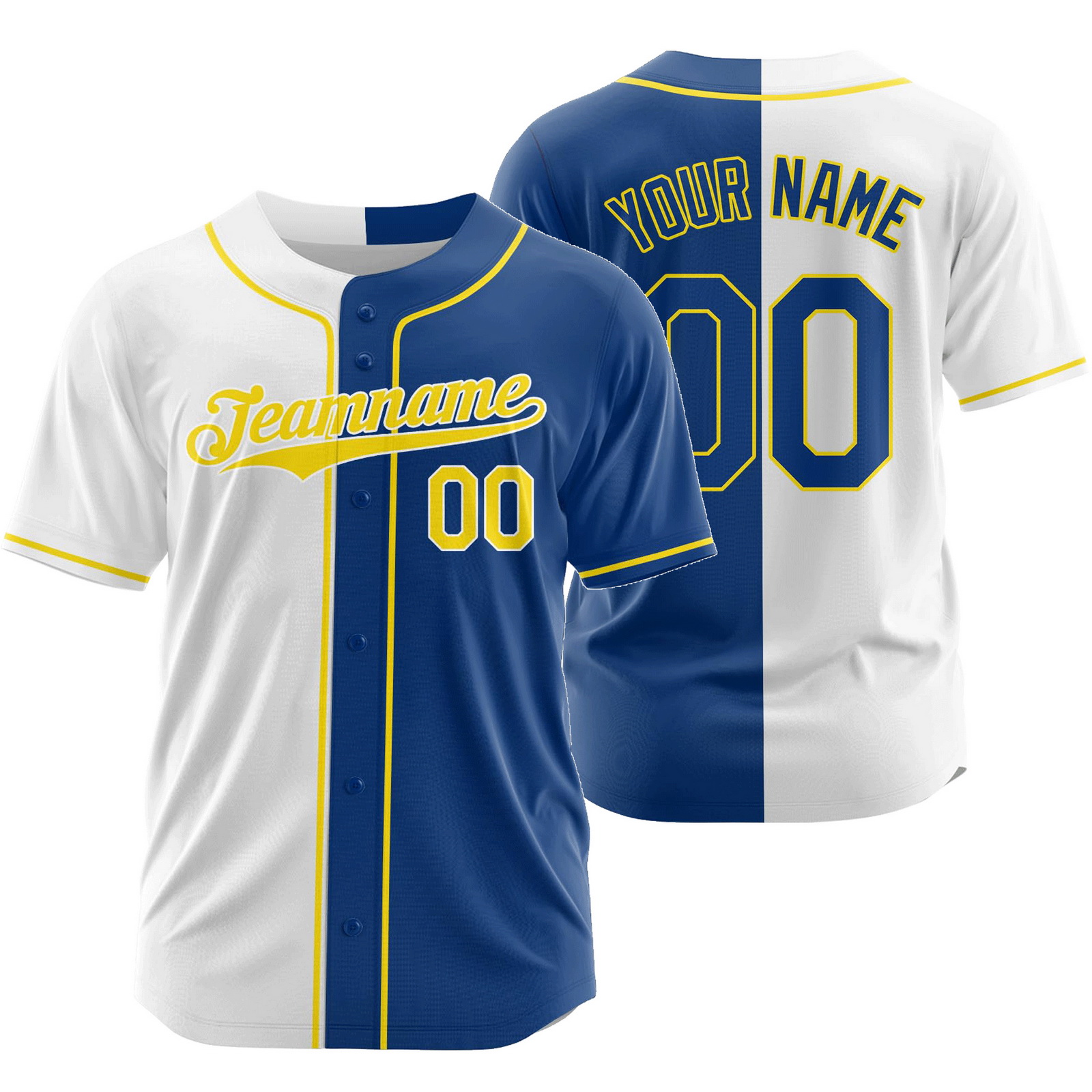 Custom White Blue D Split Baseball Jersey Half and Half Shirt