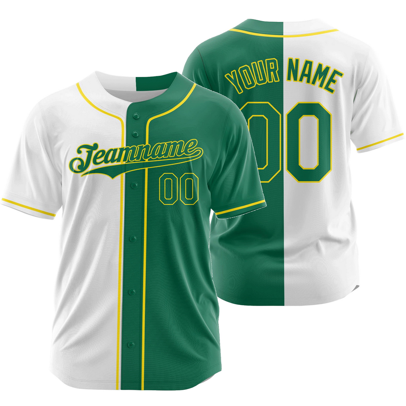 Custom White Green Split Baseball Jersey Half and Half Shirt