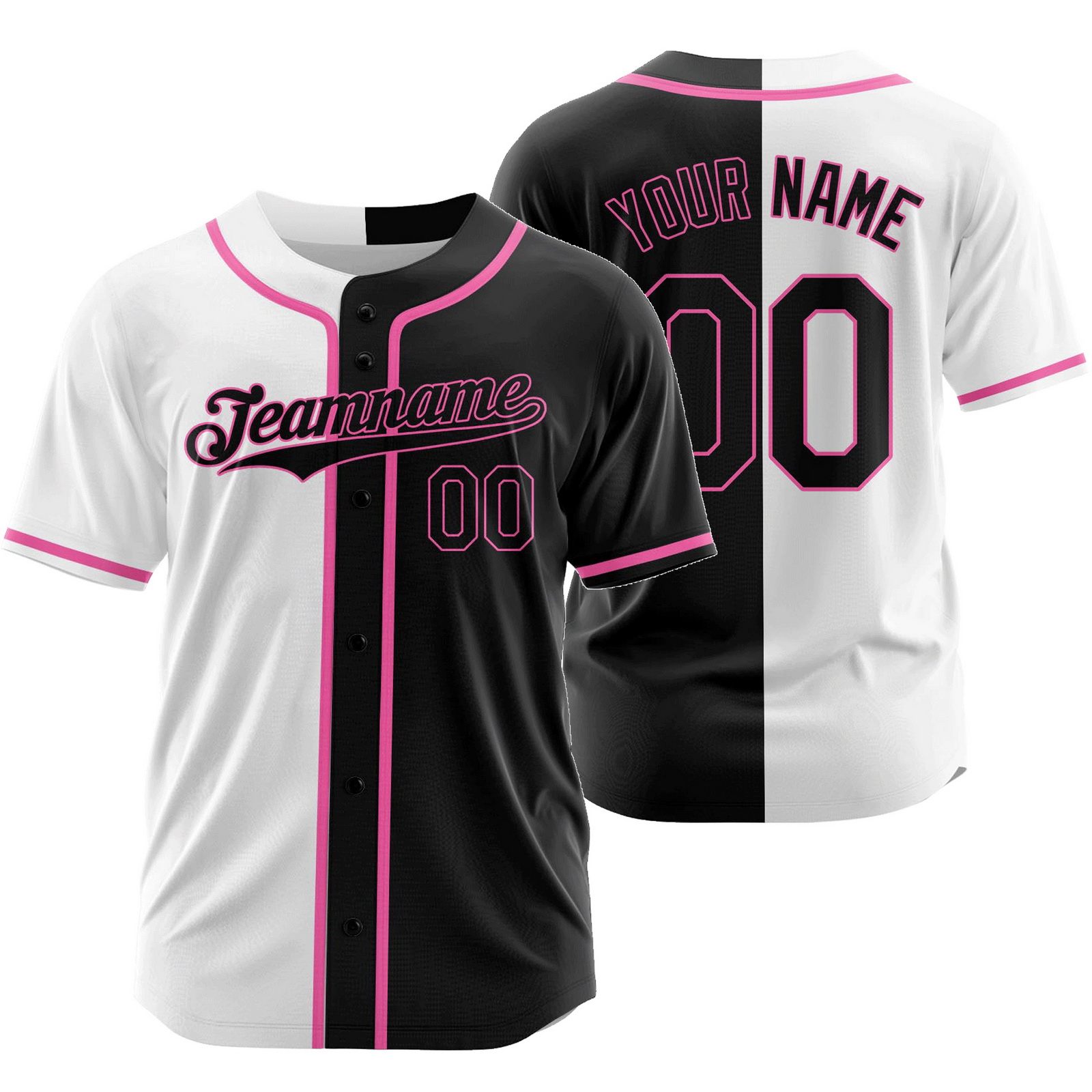 Custom White Black Split Baseball Jersey Half and Half Shirt