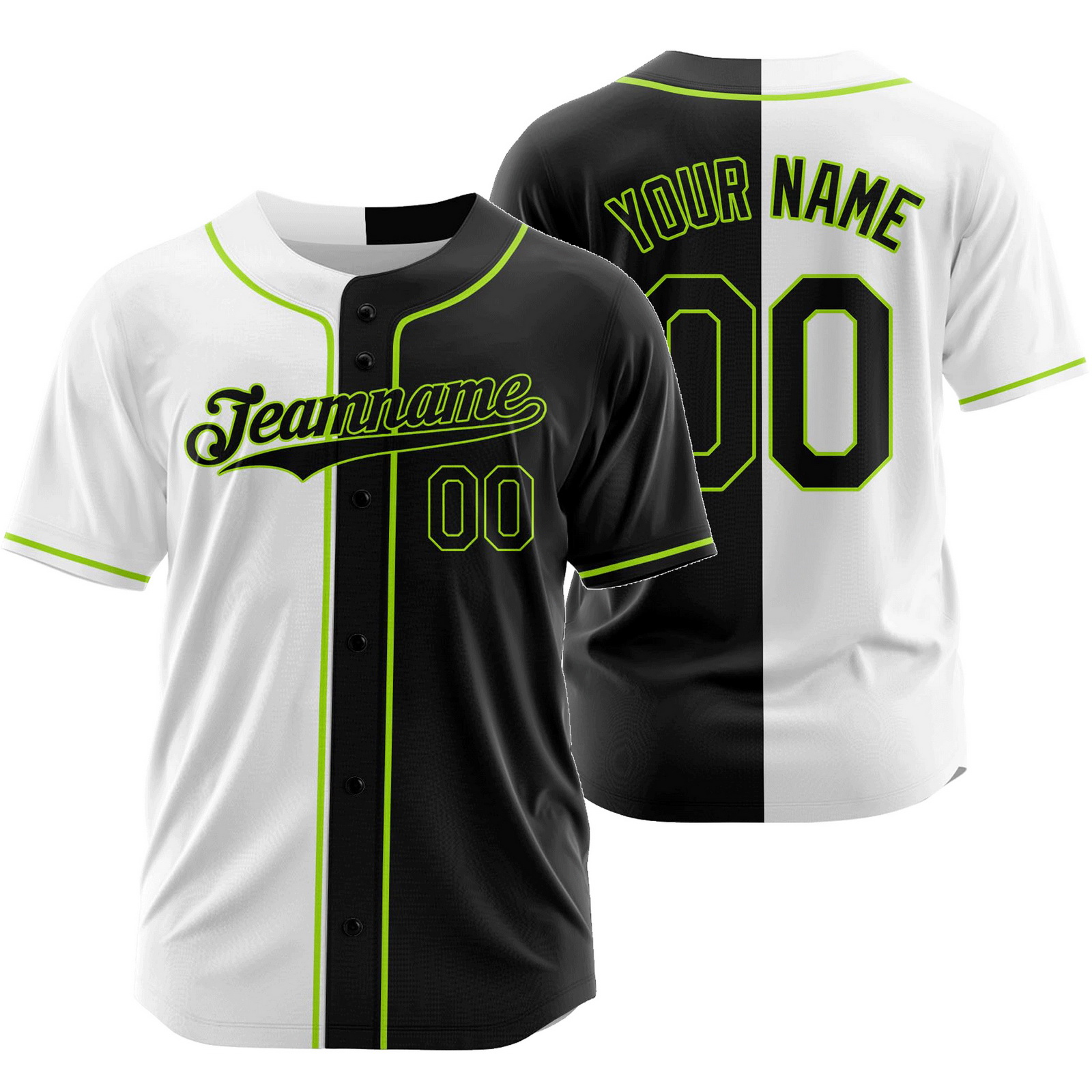 Custom White Black Z Split Baseball Jersey Half and Half Shirt