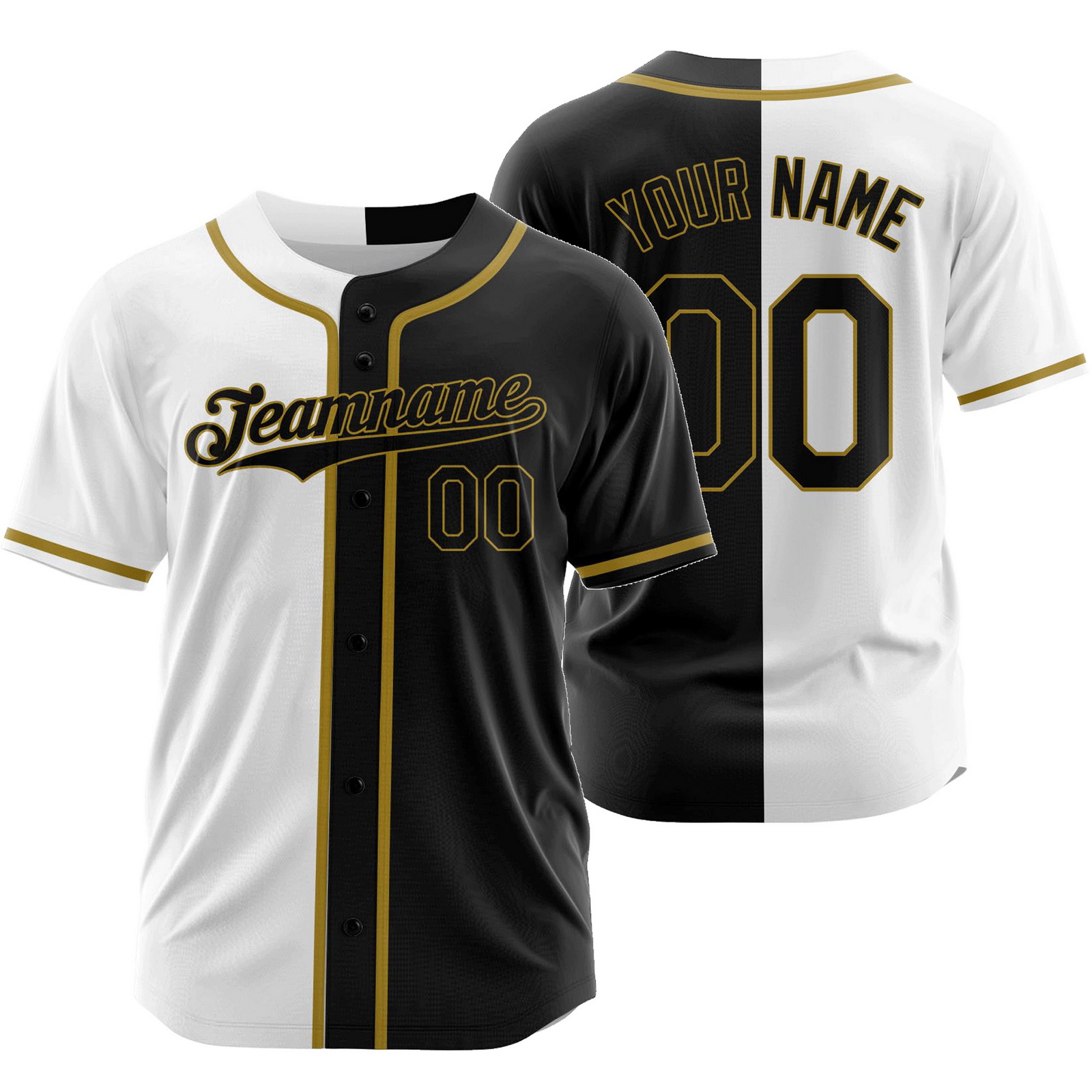Custom White Black X Split Baseball Jersey Half and Half Shirt