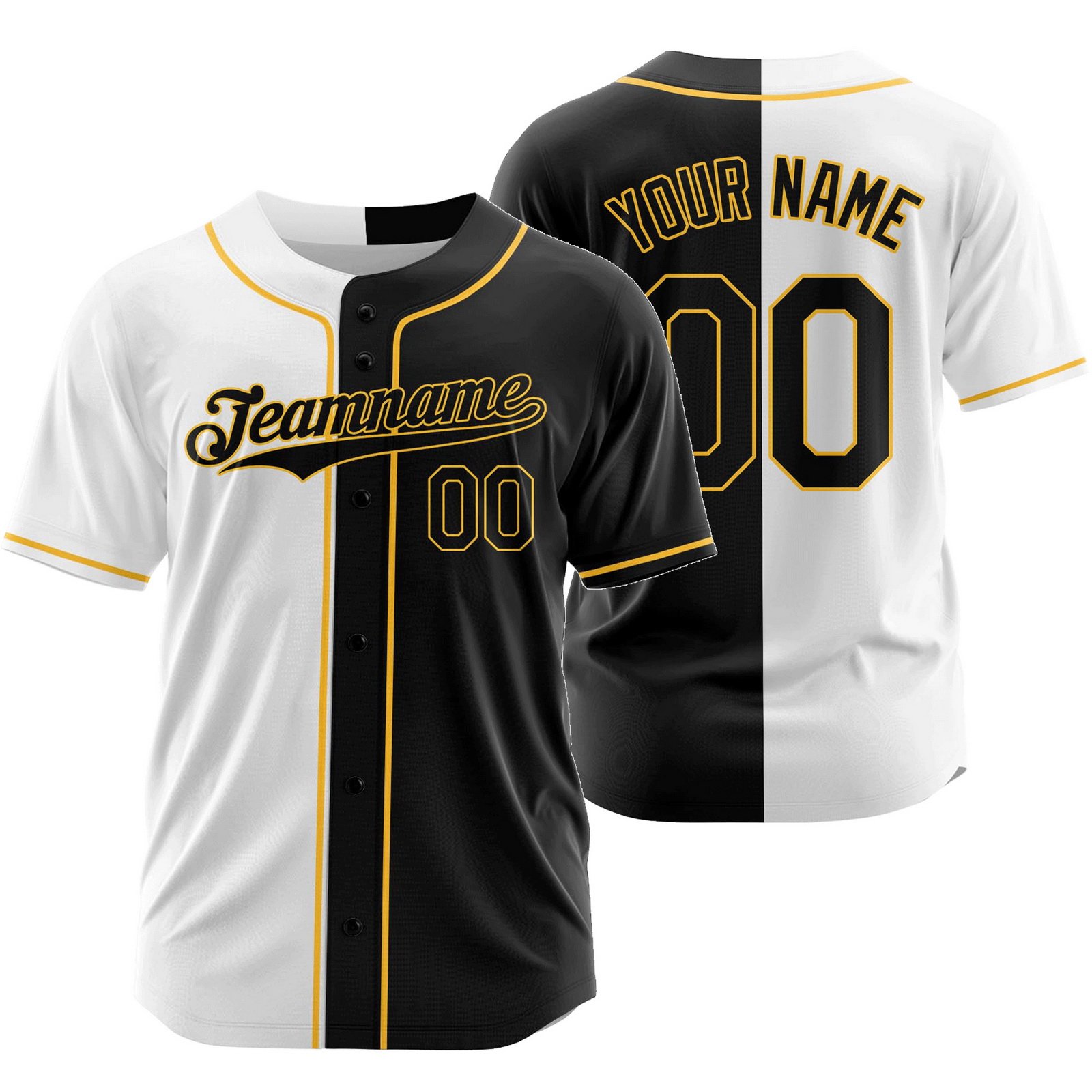 Custom White Black W Split Baseball Jersey Half and Half Shirt