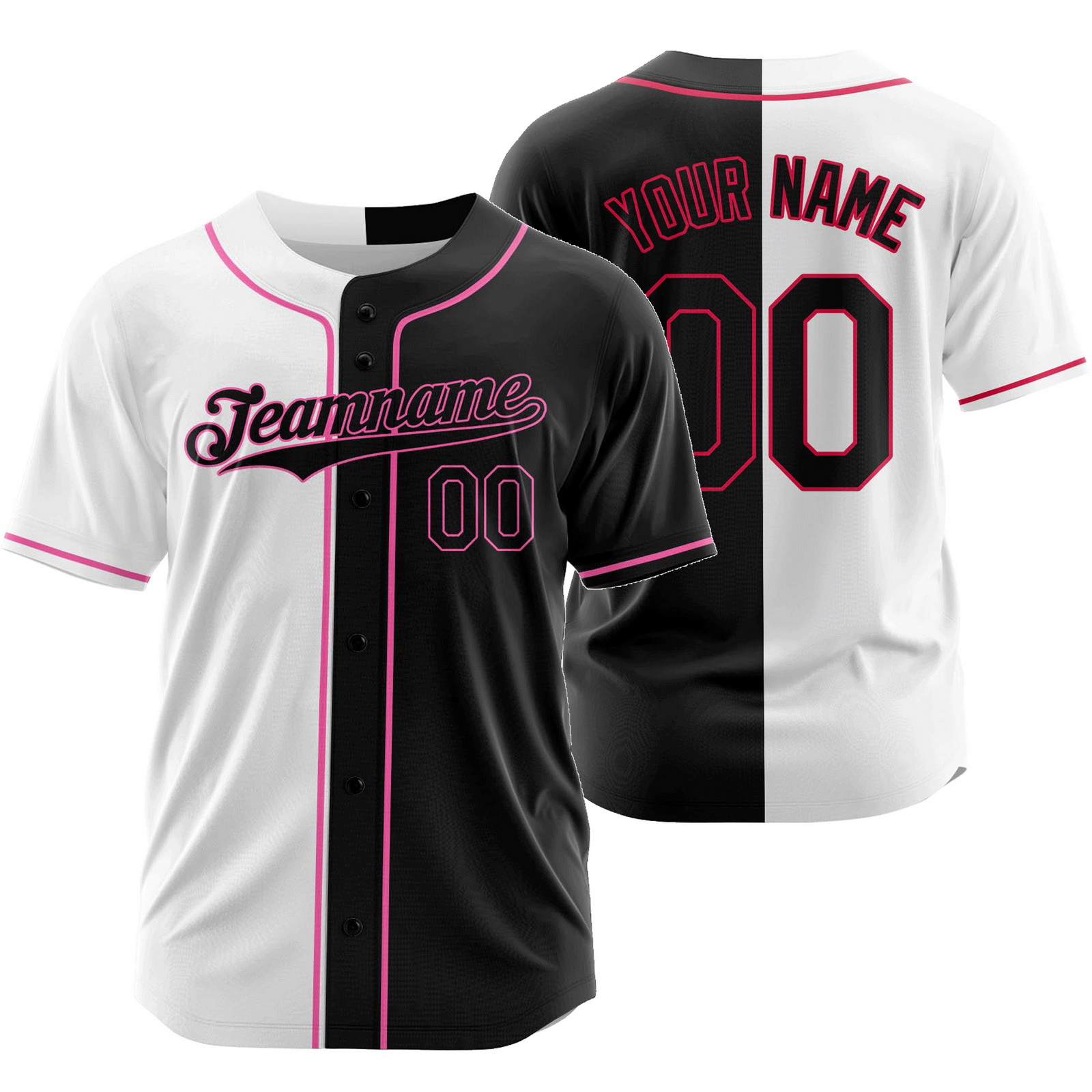 Custom White Black V Split Baseball Jersey Half and Half Shirt