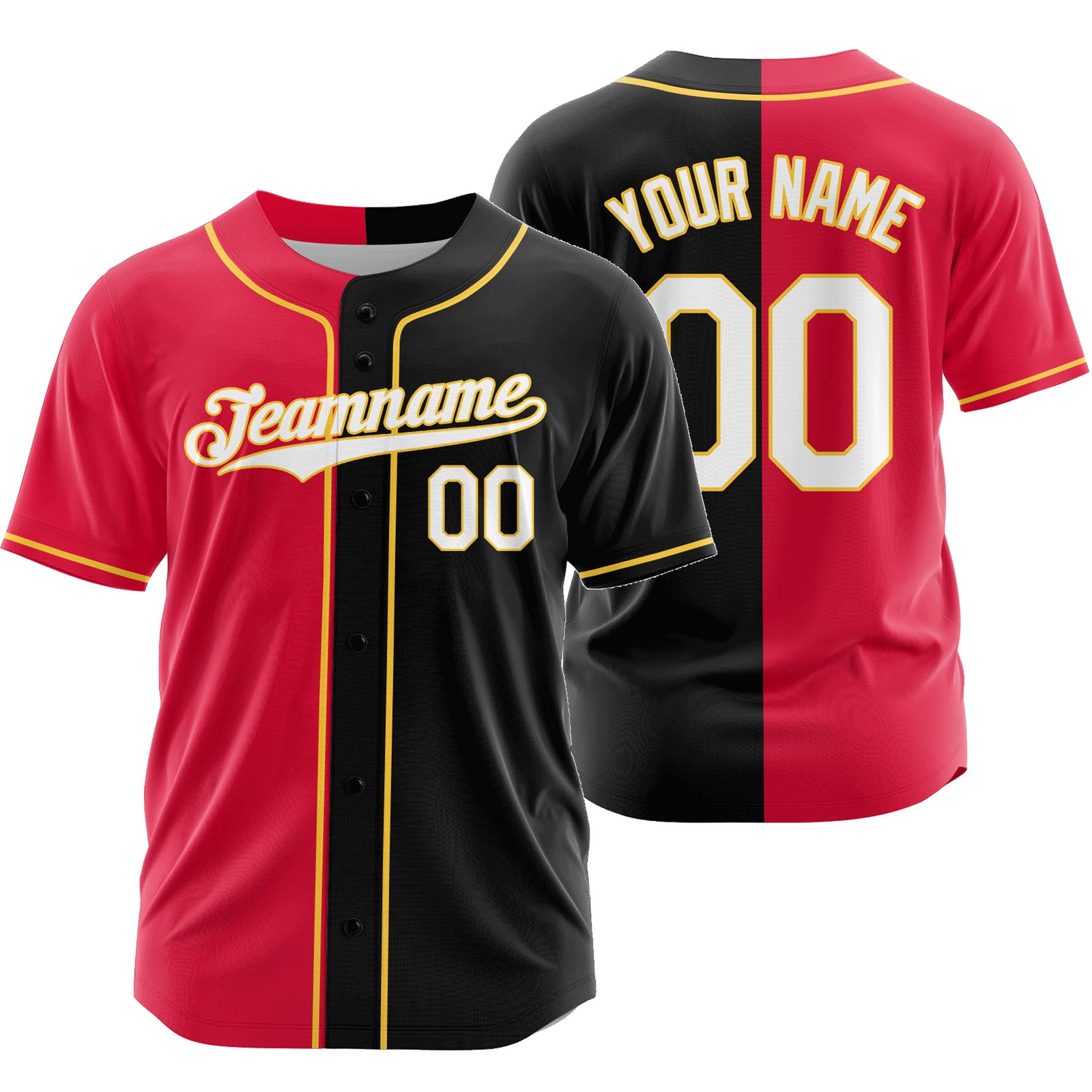 Custom Red Black Split Baseball Jersey Half and Half Shirt