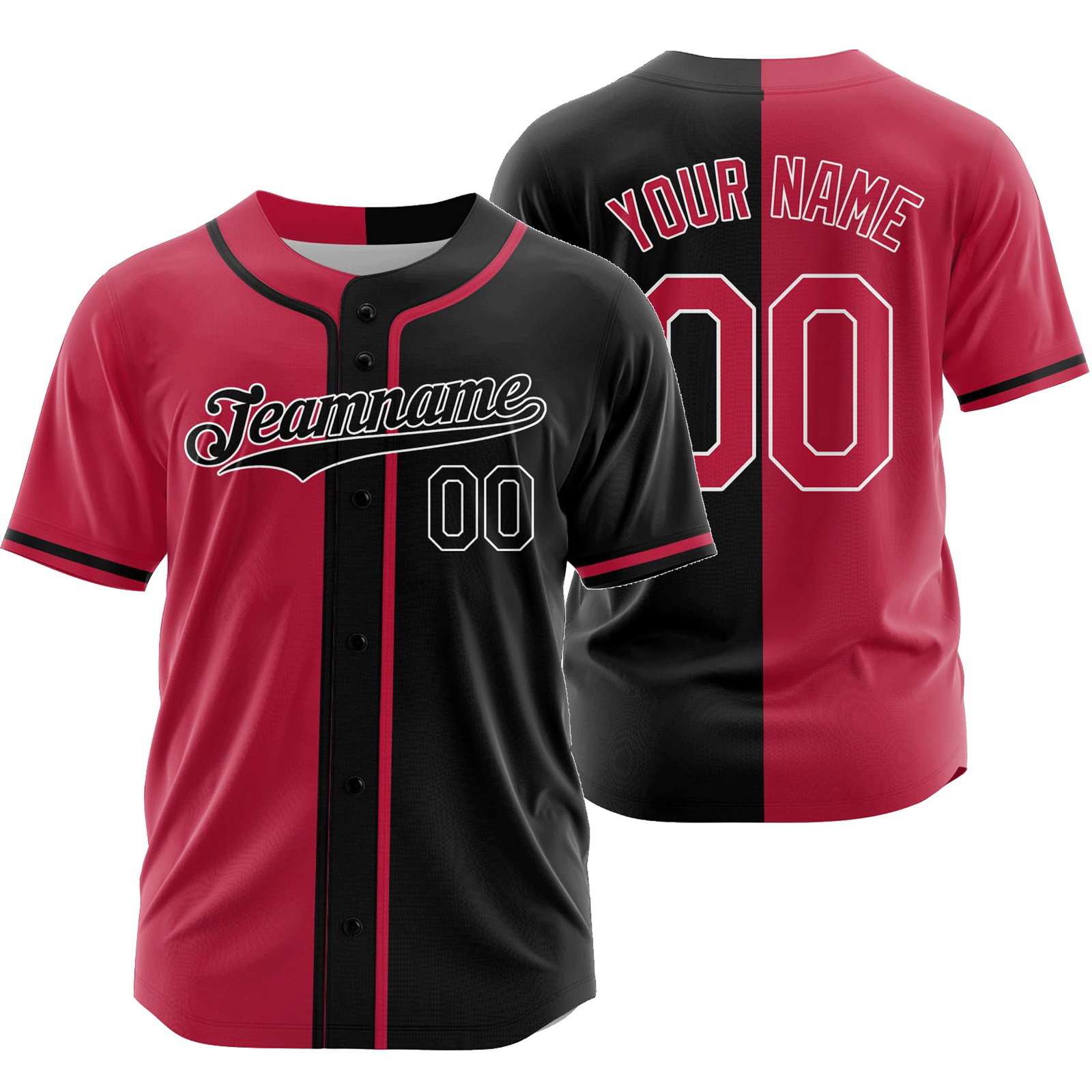 Custom Red Black U Split Baseball Jersey Half and Half Shirt