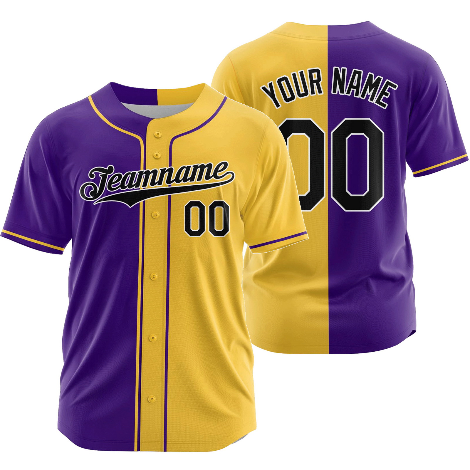 Custom Purple Gold Split Baseball Jersey Half and Half Shirt