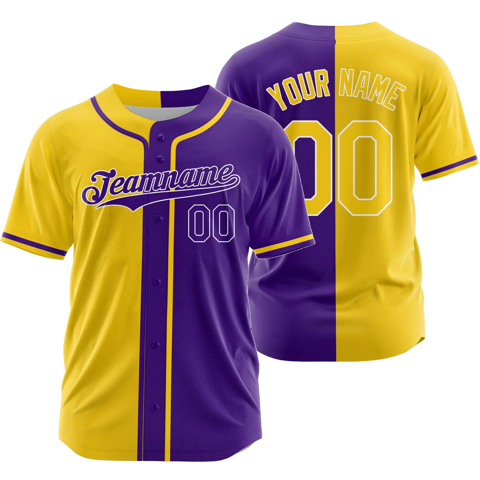 Custom Purple Gold S Split Baseball Jersey Half and Half Shirt